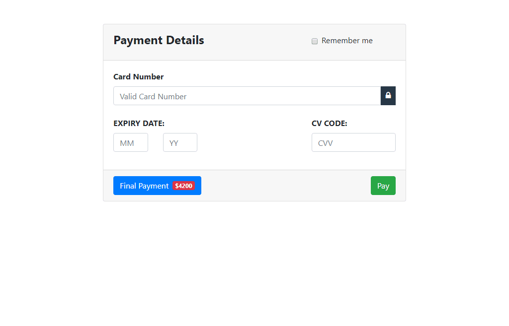 Payment Interface In Bootstrap 4