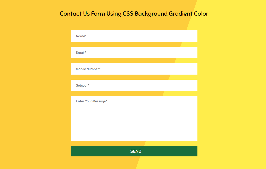 Contact Us Form Using CSS Background Gradient Color