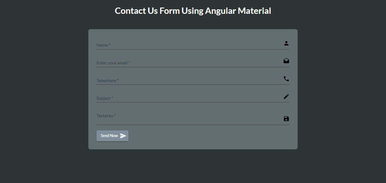 Contact Us Form Using Angular Material