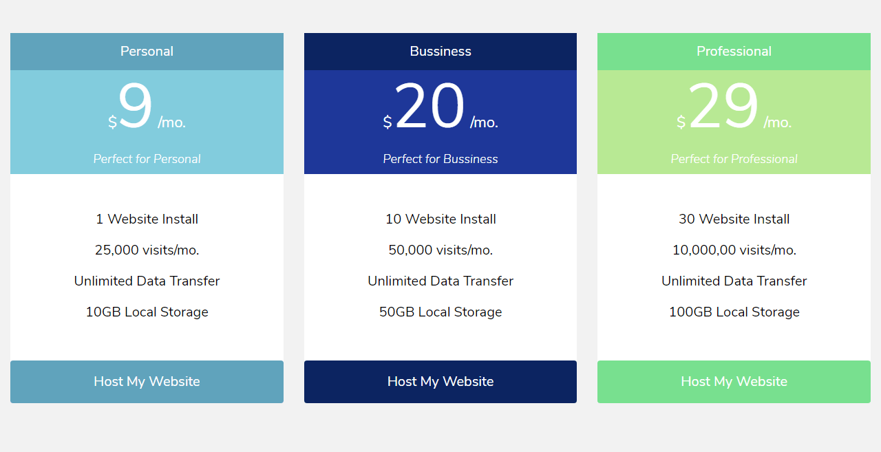 Flat Pricing Table In Bootstrap 4