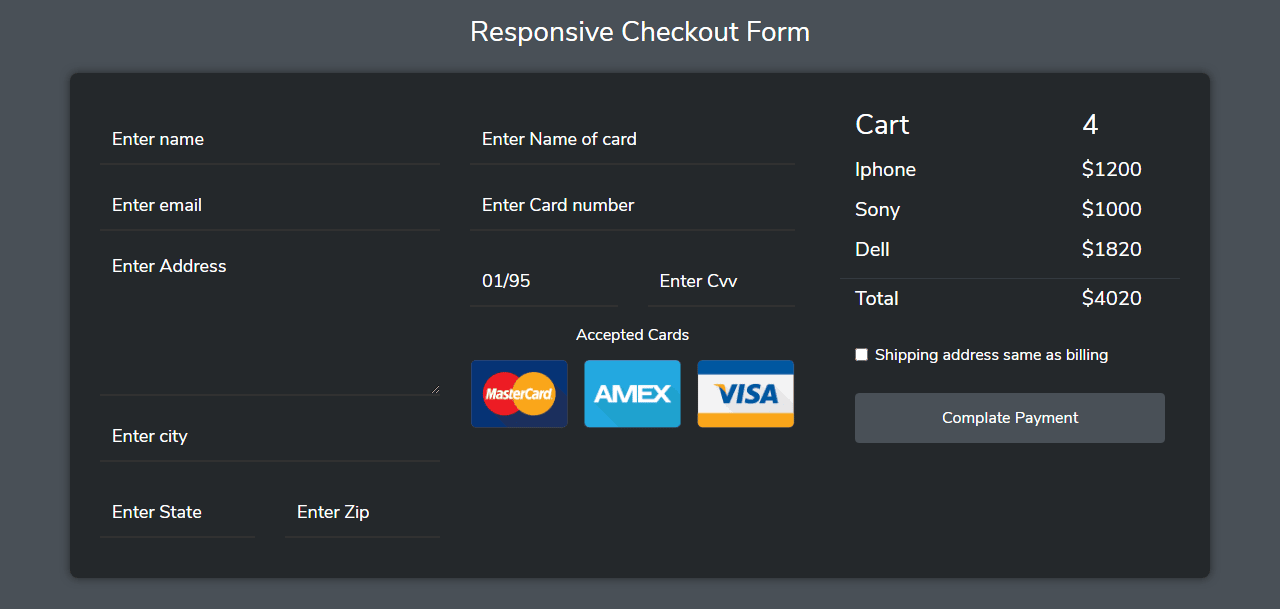 Responsive Checkout Form In Bootstrap 4