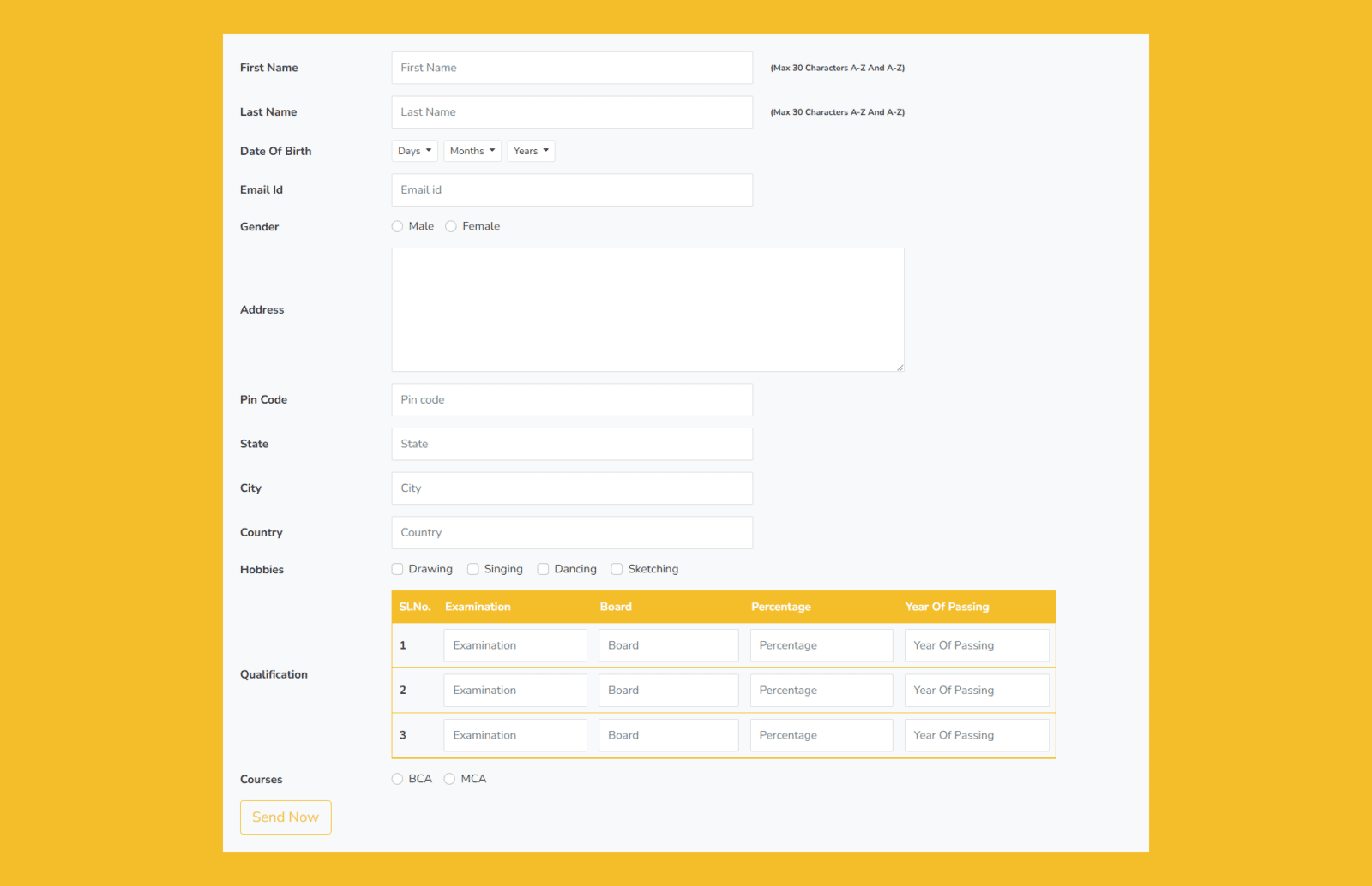 Student Registration Form In Bootstrap 5