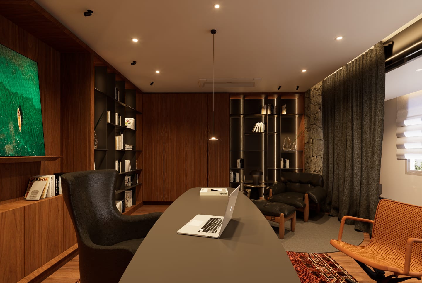 Interiores Área Gourmet e Escritório Família Trombetta — render 11