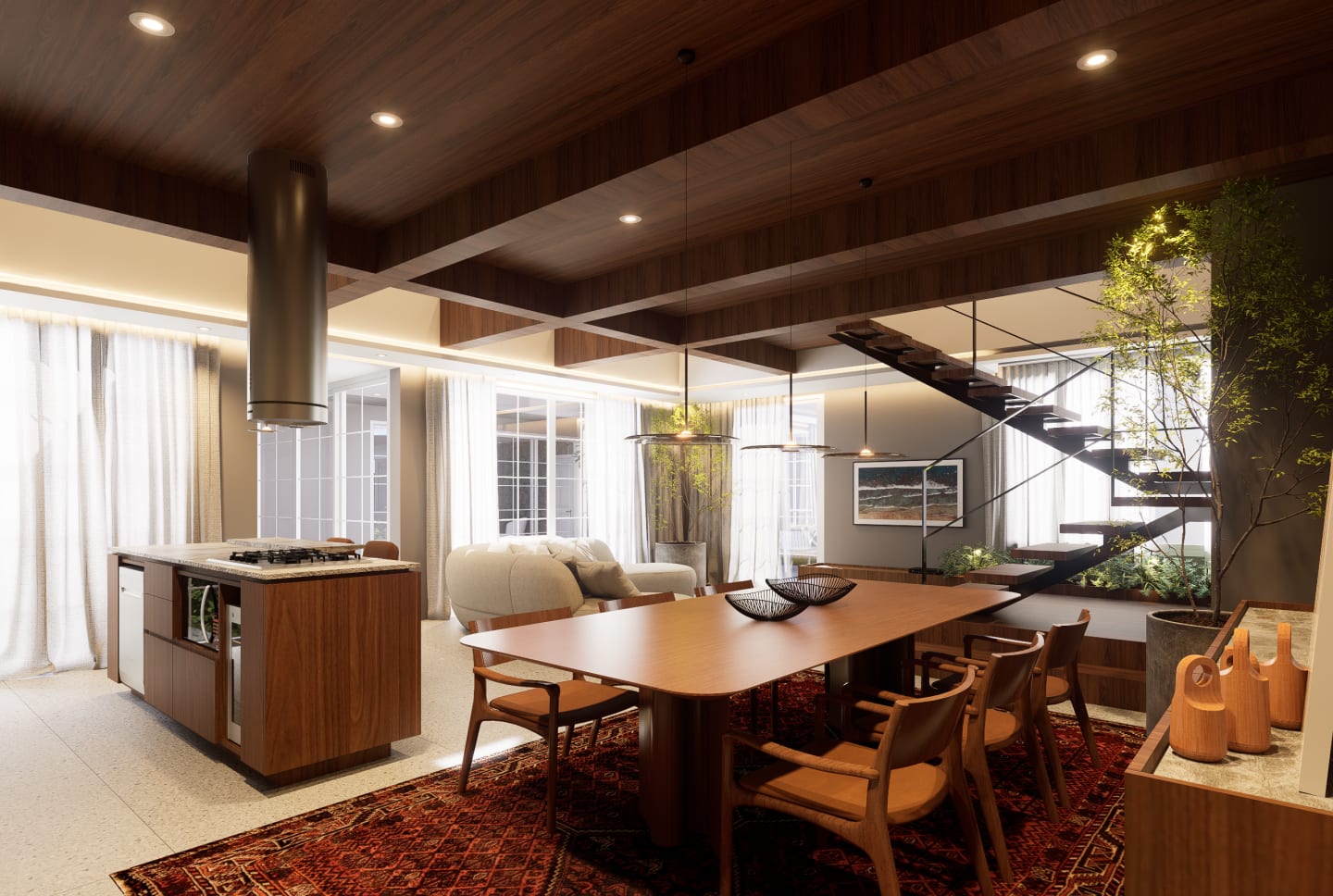 Interiores Área Gourmet e Escritório Família Trombetta — render 1