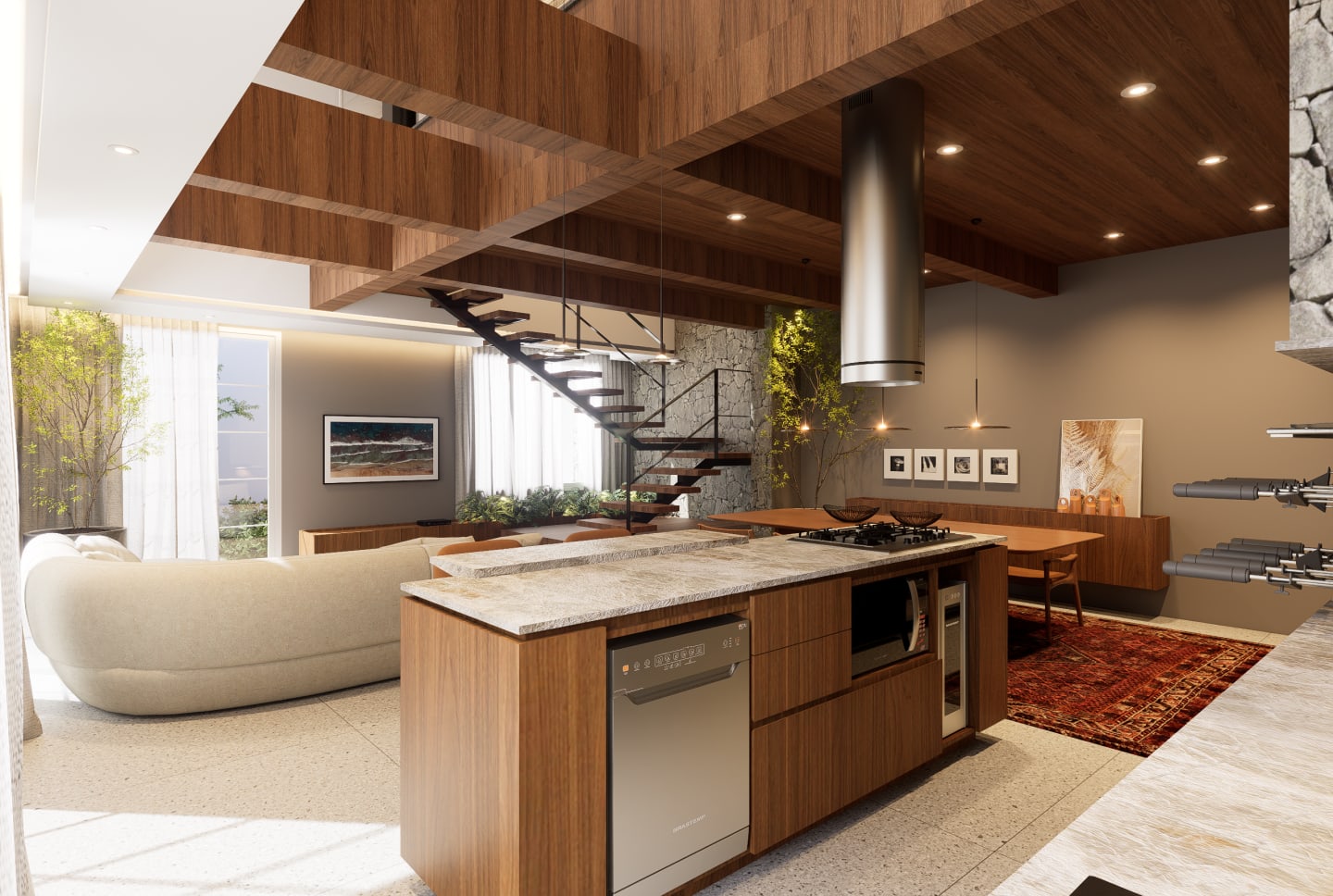 Interiores Área Gourmet e Escritório Família Trombetta — render 2