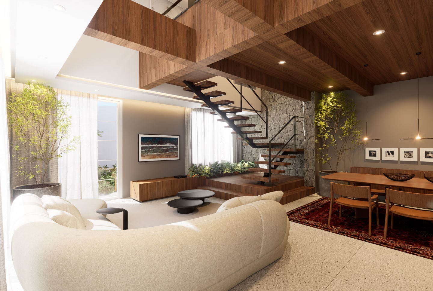 Interiores Área Gourmet e Escritório Família Trombetta — render 3