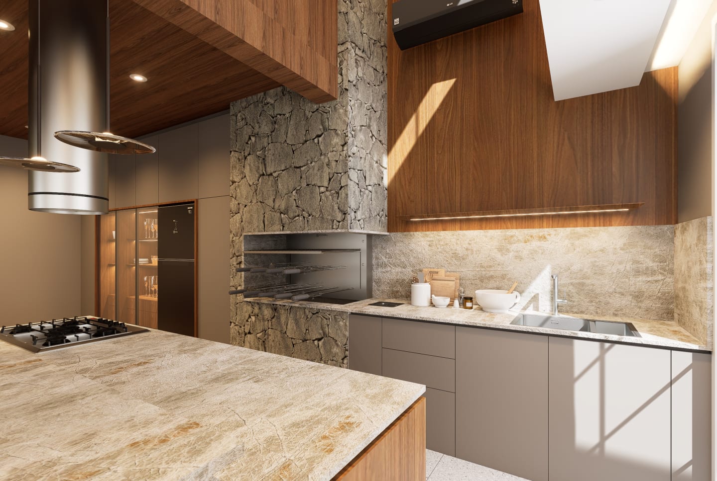 Interiores Área Gourmet e Escritório Família Trombetta — render 9