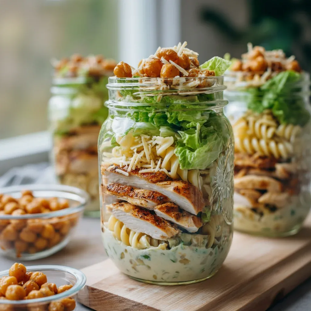 Grilled Chicken Caesar Pasta Salad Jars