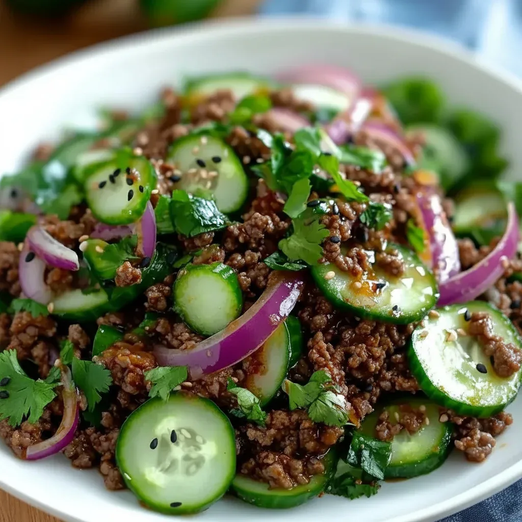 Spicy Korean Beef with Cucumber Salad