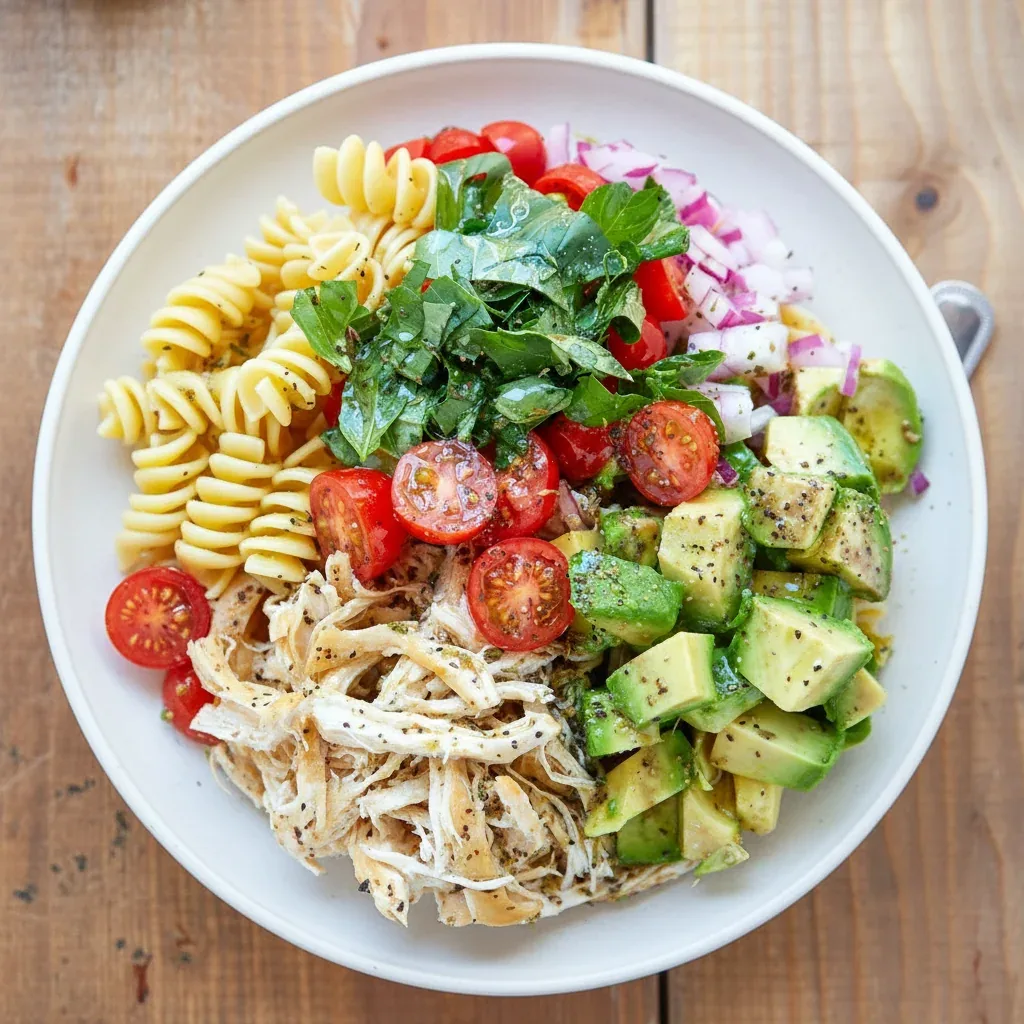 Healthy Chicken Pasta Salad with Avocado