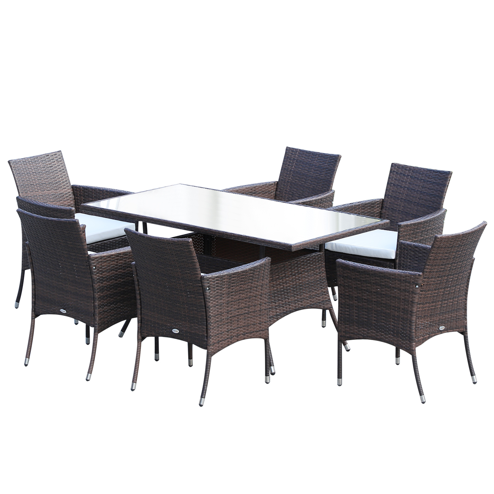 Outsunny 7-Piece Rattan Dining Set (Brown, 150cm x 80cm x 74cm)