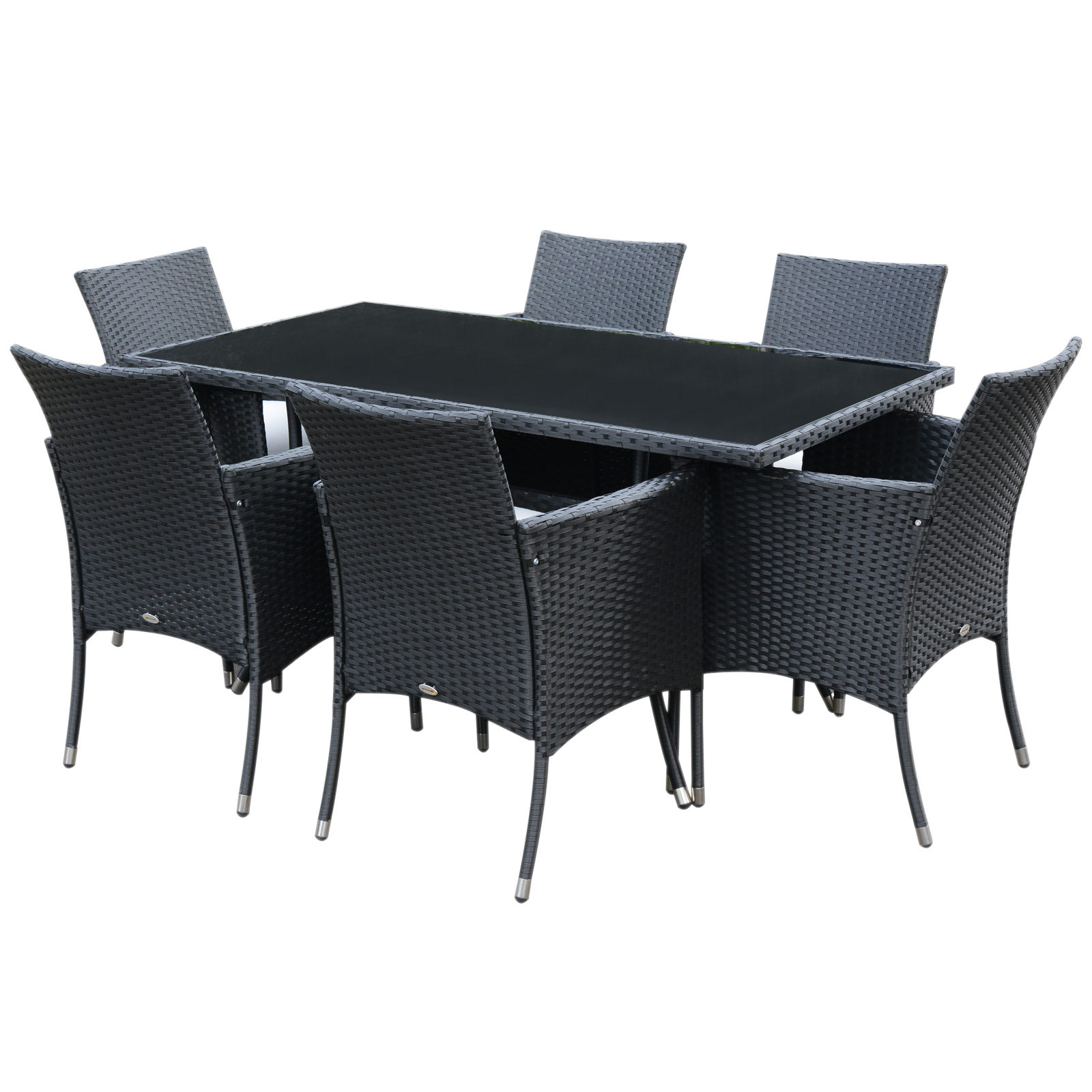 Outsunny 7-Piece Rattan Dining Set 841-071 (Black/Cream, 150cm x 80cm x 74cm)