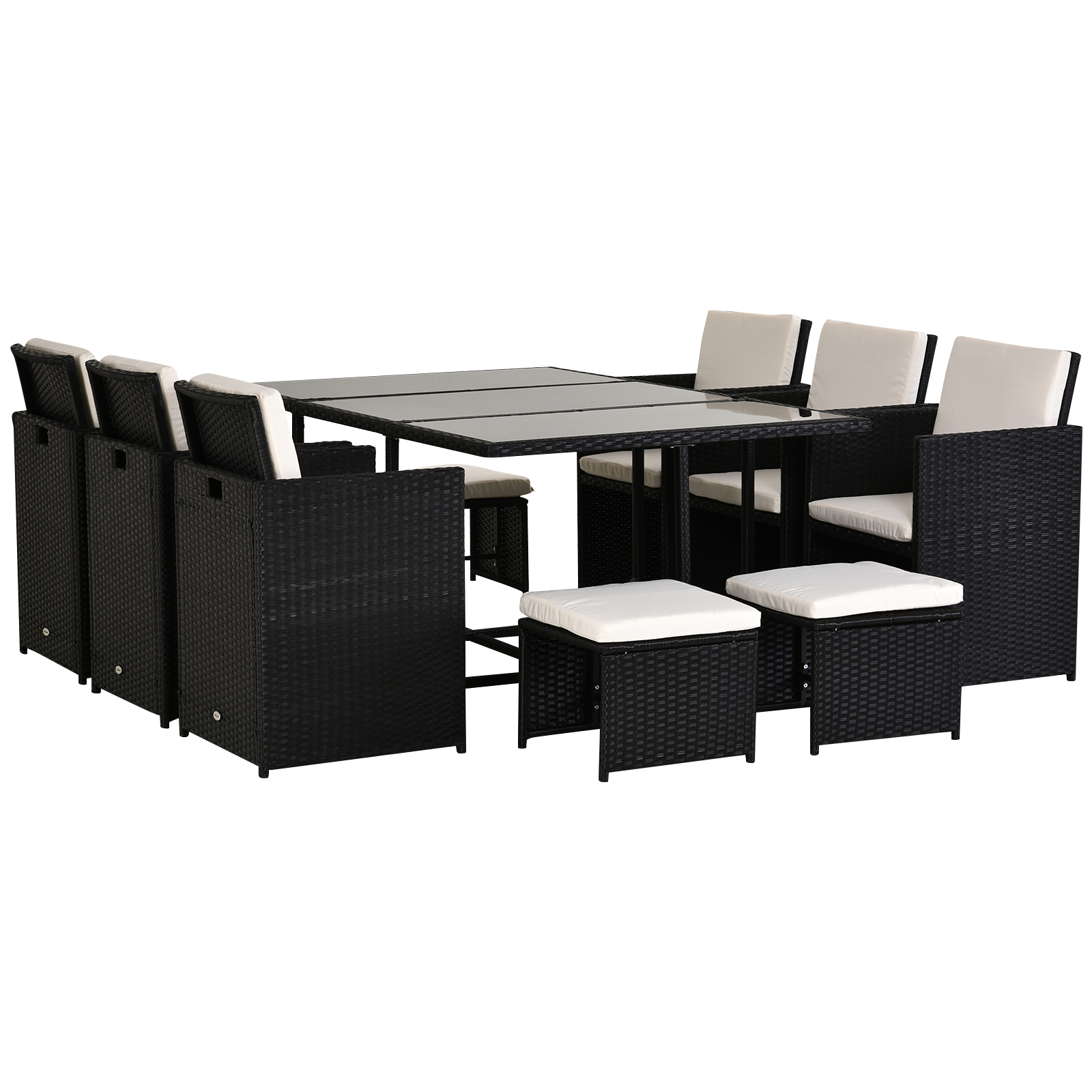 Outsunny Rattan Dining Set 11PC (Black/Milk White, 168cm x 109cm)