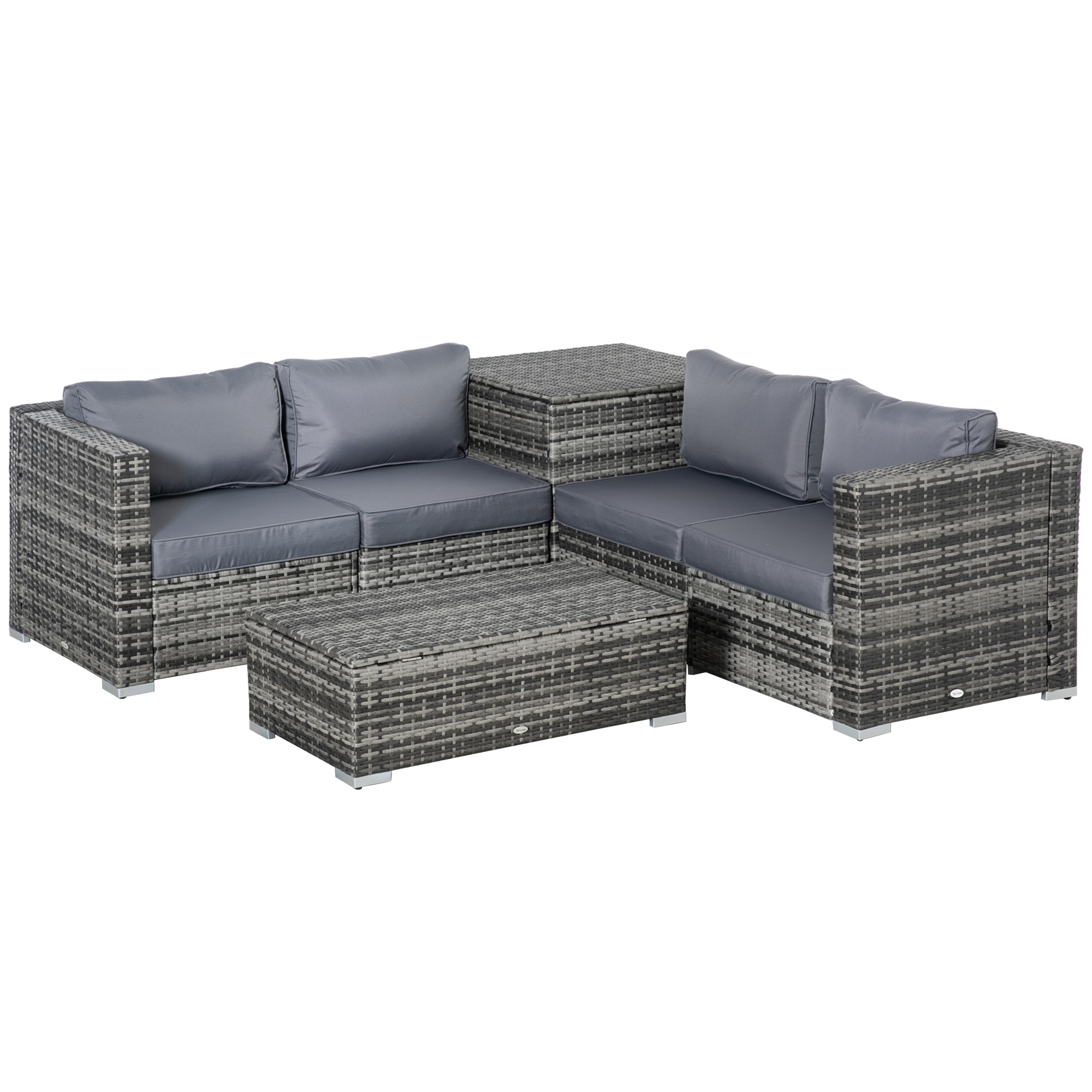 Outsunny 6PC Rattan Corner Sofa Set With Storage Tables (Grey)