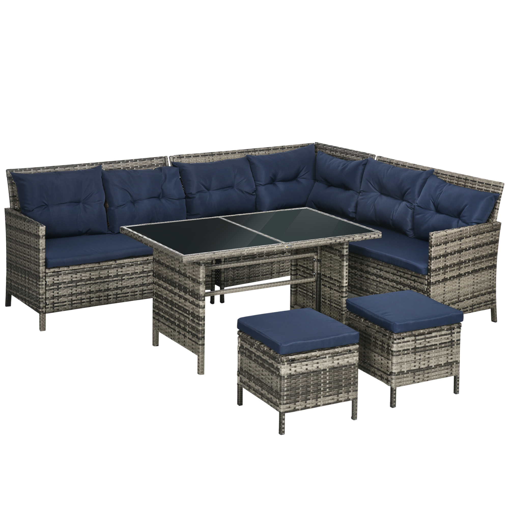 Outsunny Rattan Sofa Set 860-015V70GG (7-Seater, Dark Blue)
