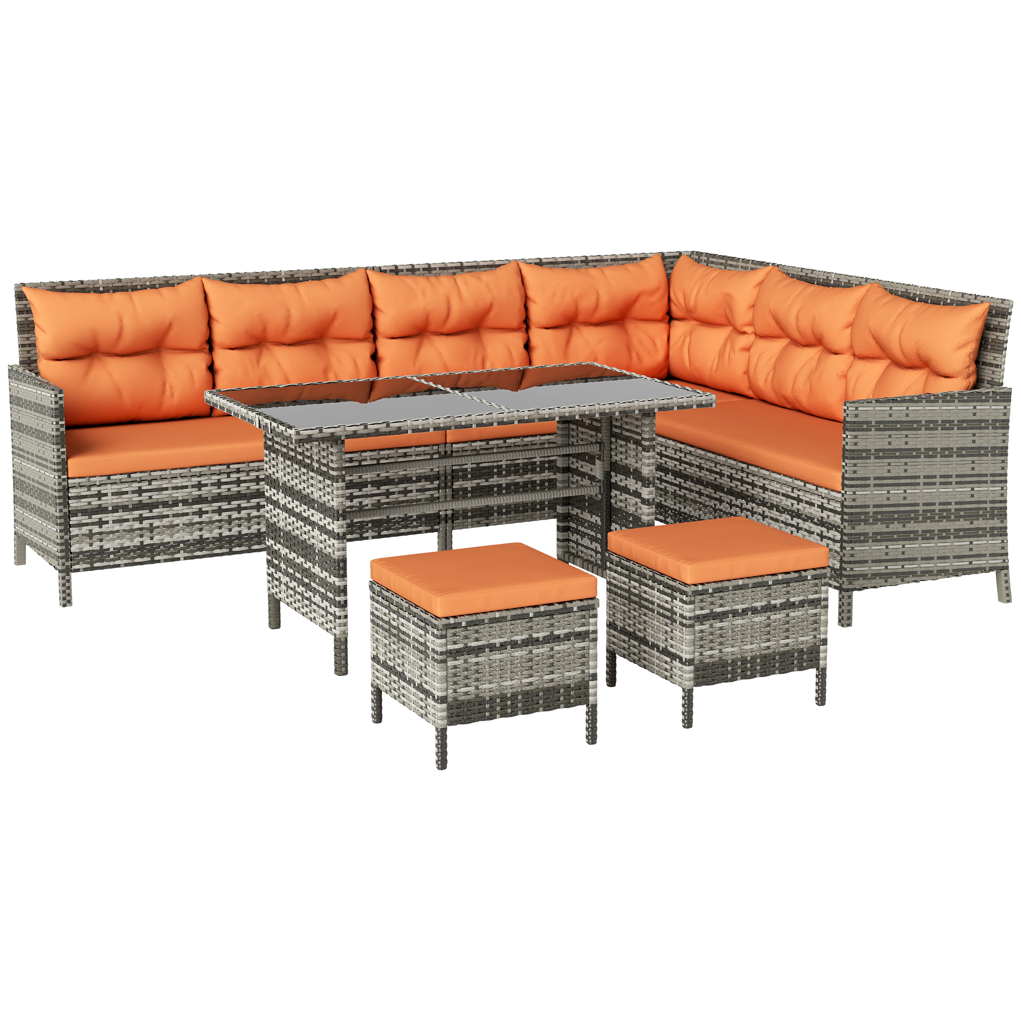 Outsunny 7-Seater Rattan Corner Sofa Set With Glass Table (Orange)