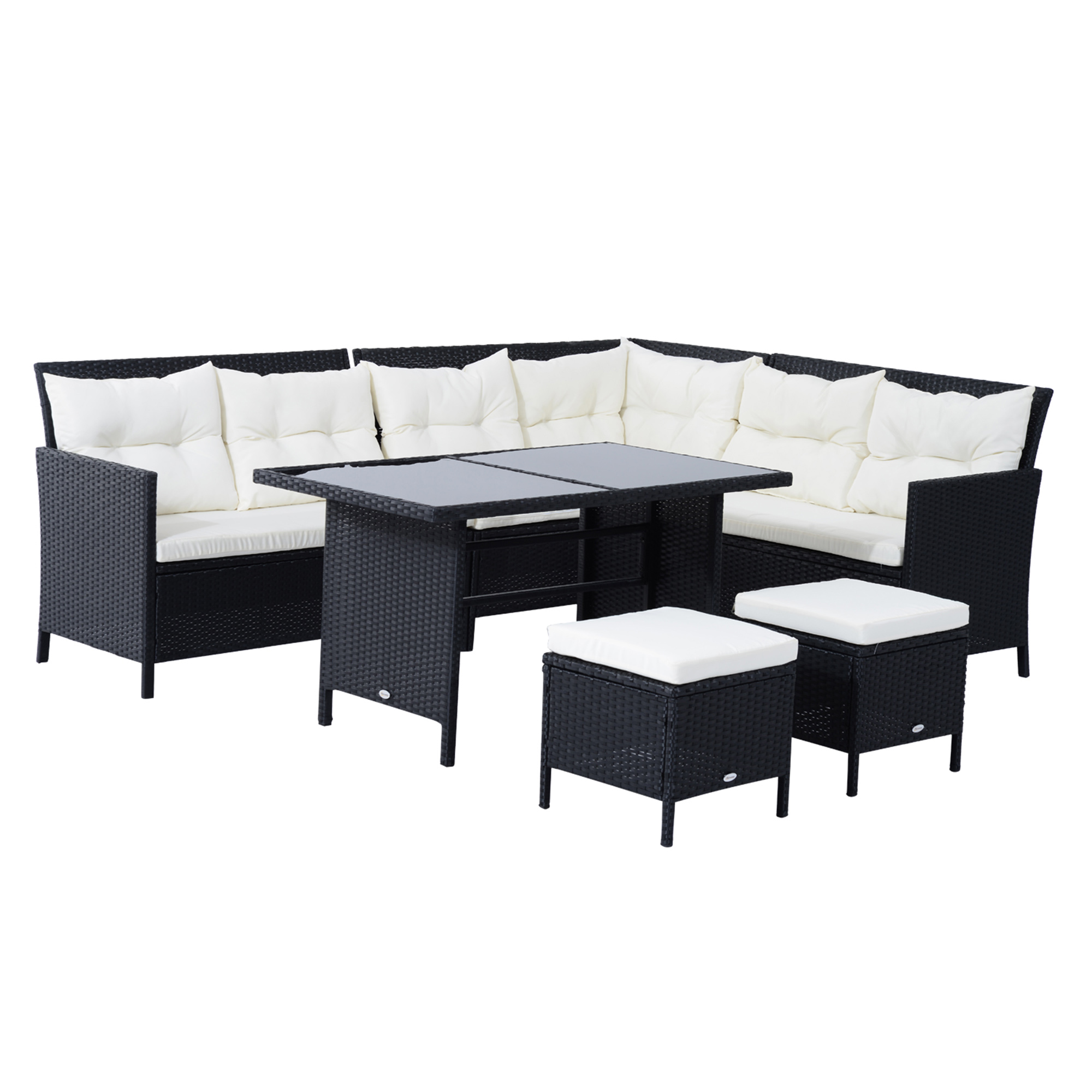 Outsunny 8-Seater Rattan Corner Dining Sofa Set (Black)