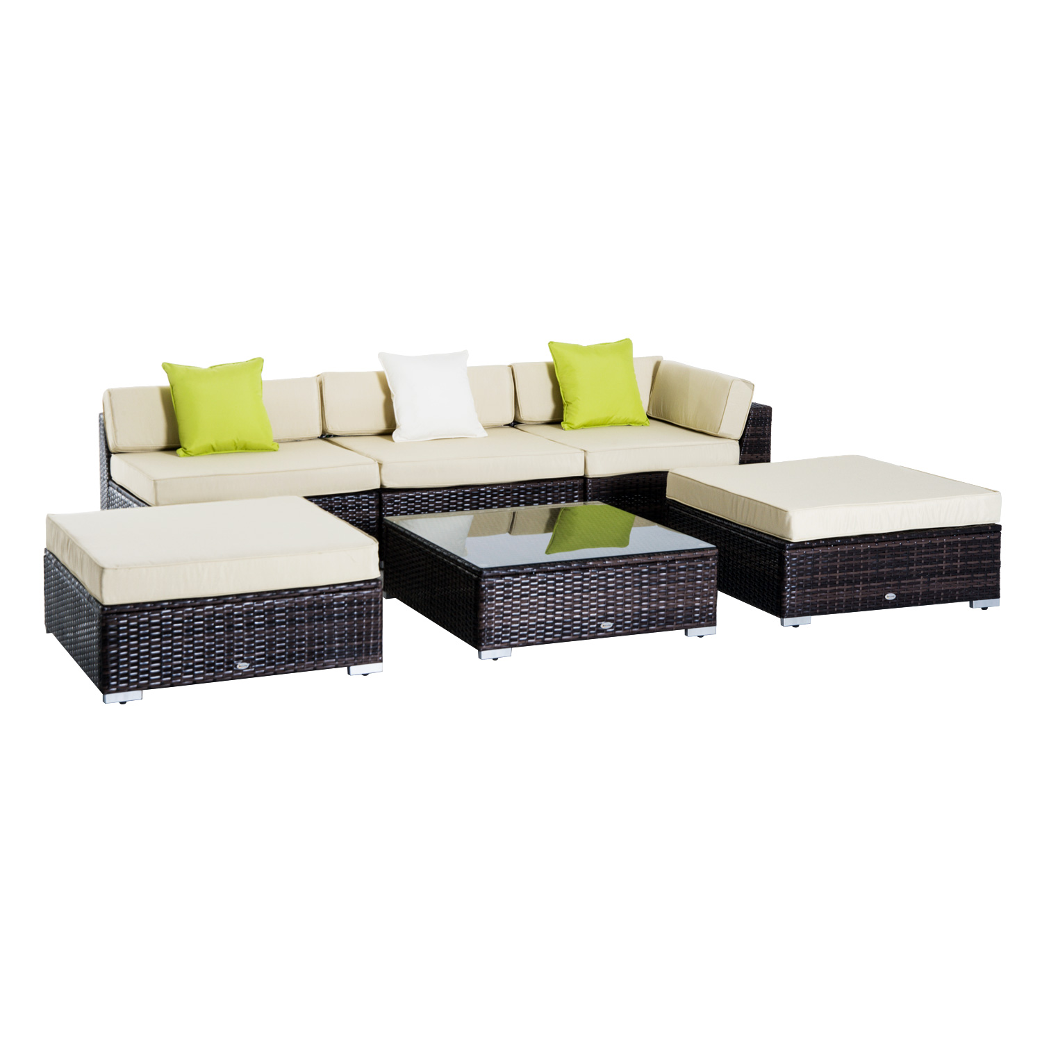 Outsunny 6PC Rattan Sofa Coffee Table Set 860-040 (Brown, Sectional Wicker Weave)