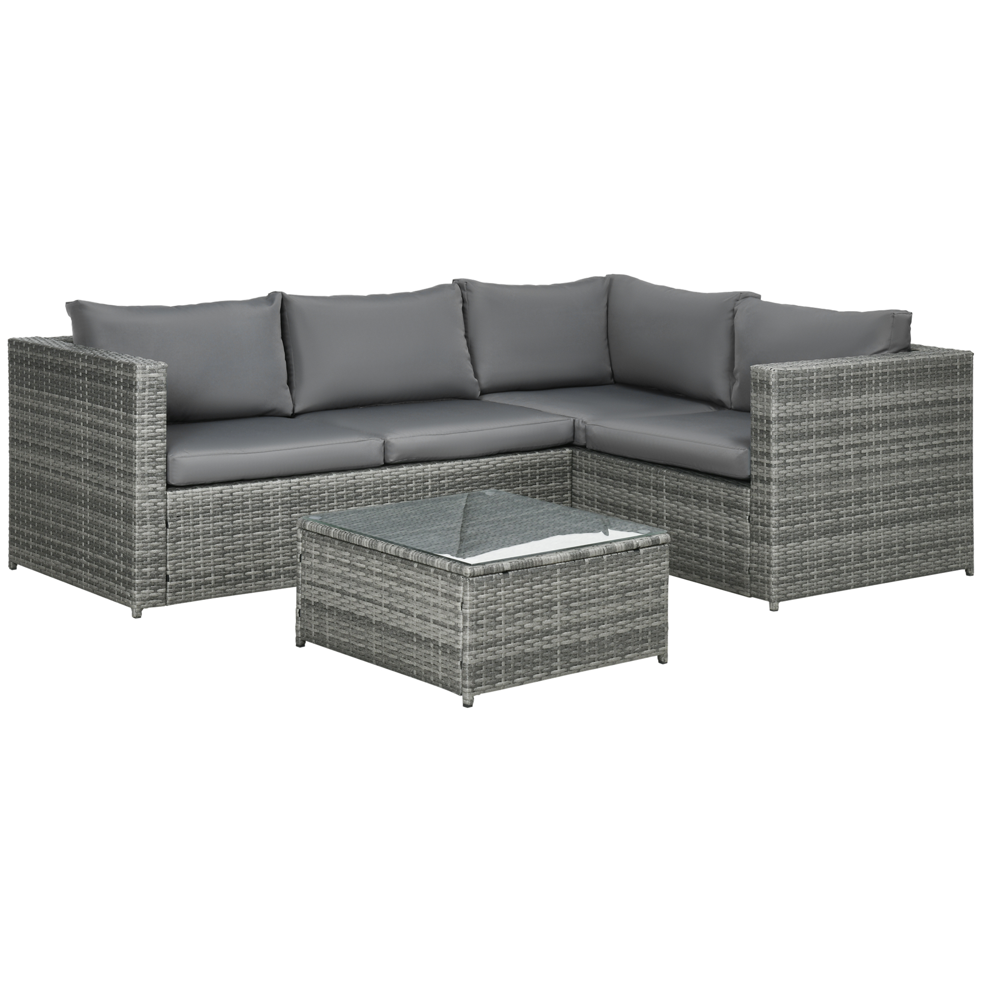 Outsunny 3-Piece PE Rattan Garden Corner Sofa Set 860-068V01GG (4 Seater, Grey)