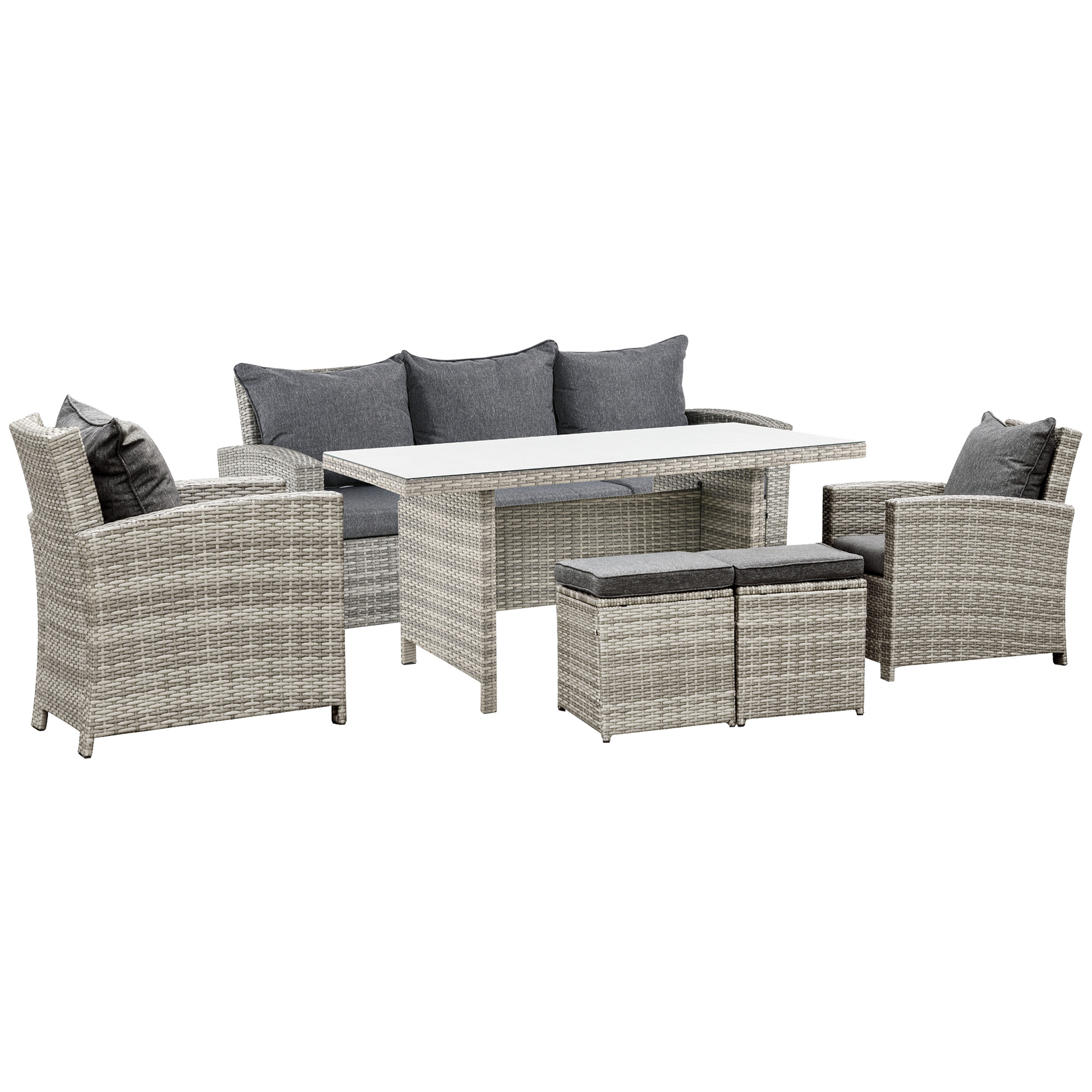 Outsunny 6-Piece PE Rattan Dining Set 860-069 (Grey, 182cm x 72cm x 78cm)