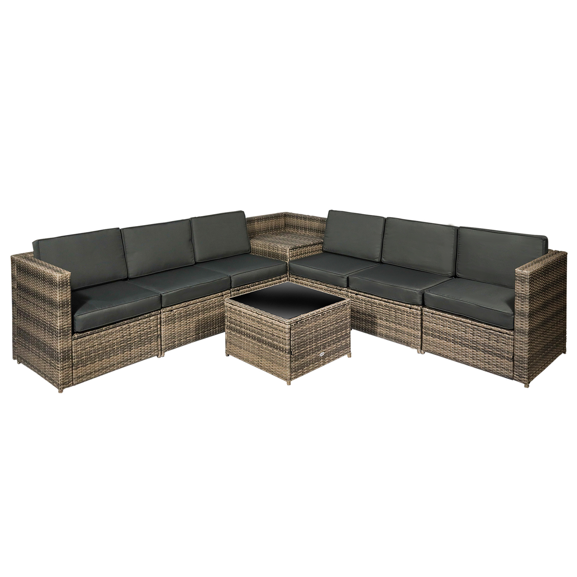 Outsunny 8-Piece PE Rattan Patio Sofa And Table Set (Mixed Brown, 6-Seater)