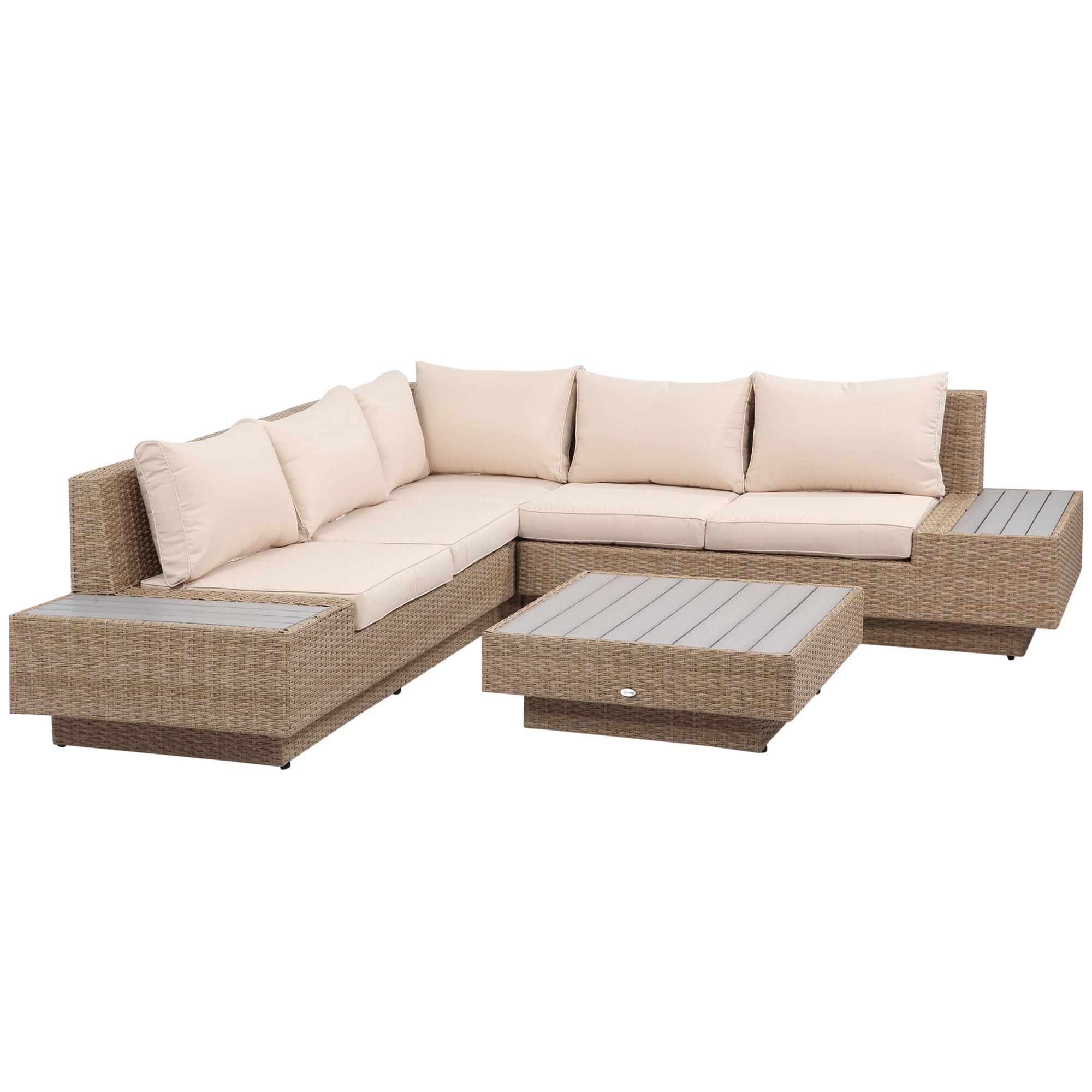 Outsunny 4-Piece Rattan Garden Corner Sofa Set 860-075 (Beige, 5-Seater)