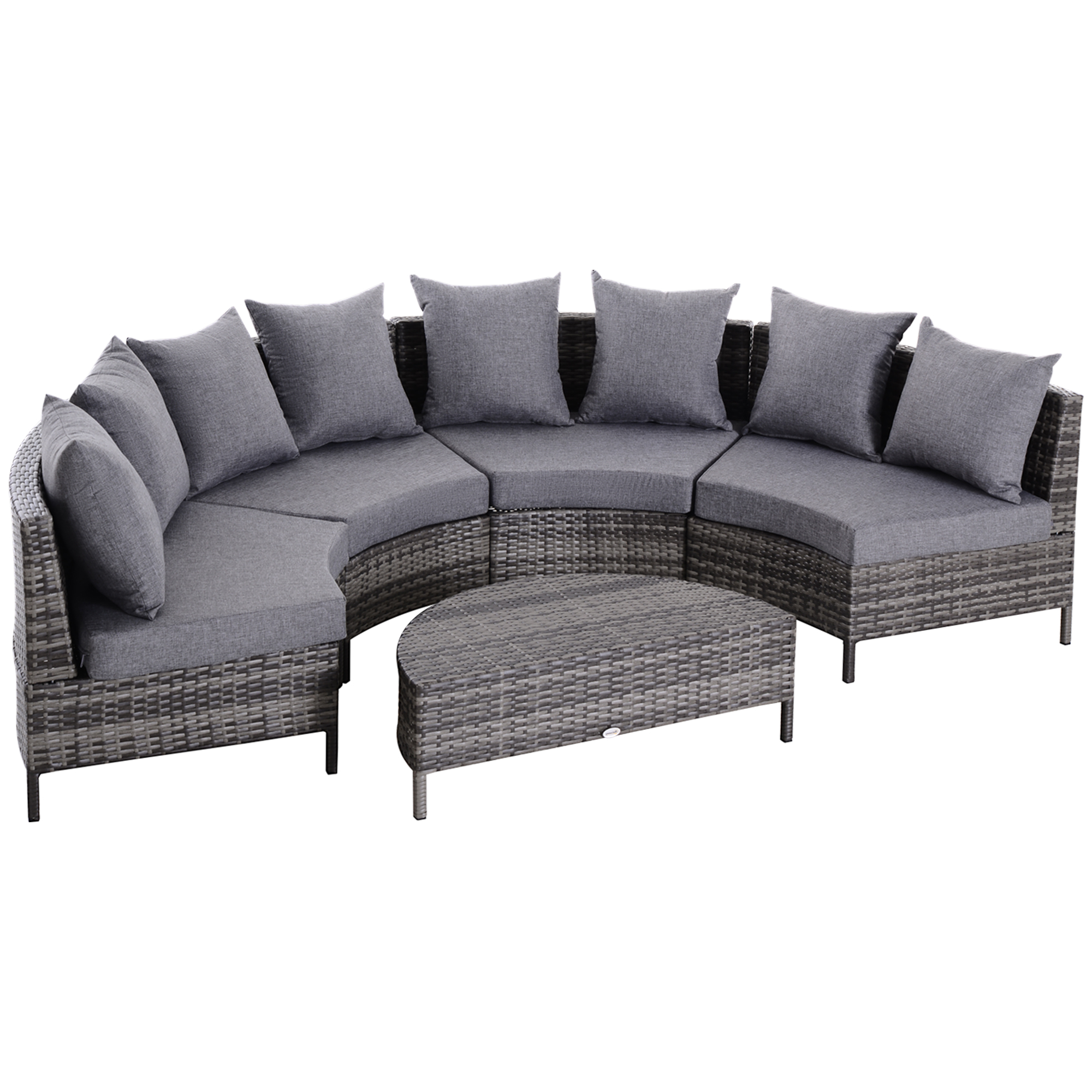 Outsunny Rattan Sofa Set 4-Seater Half-Moon (Grey, 96W x 68D x 65H cm)