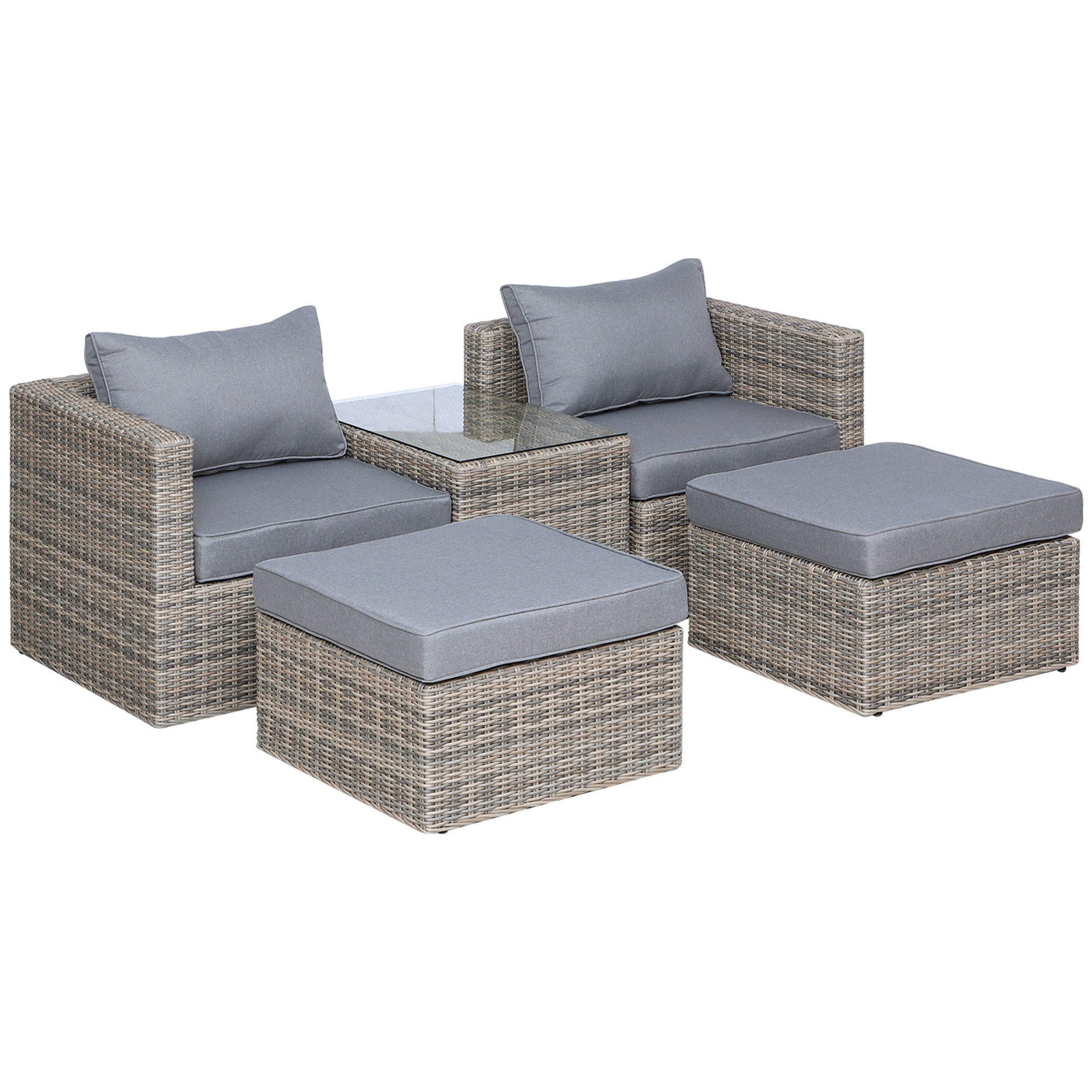 Outsunny 5-Piece PE Rattan Garden Sofa Set (Mixed Brown/Grey, 73cm x 73cm x 65cm)