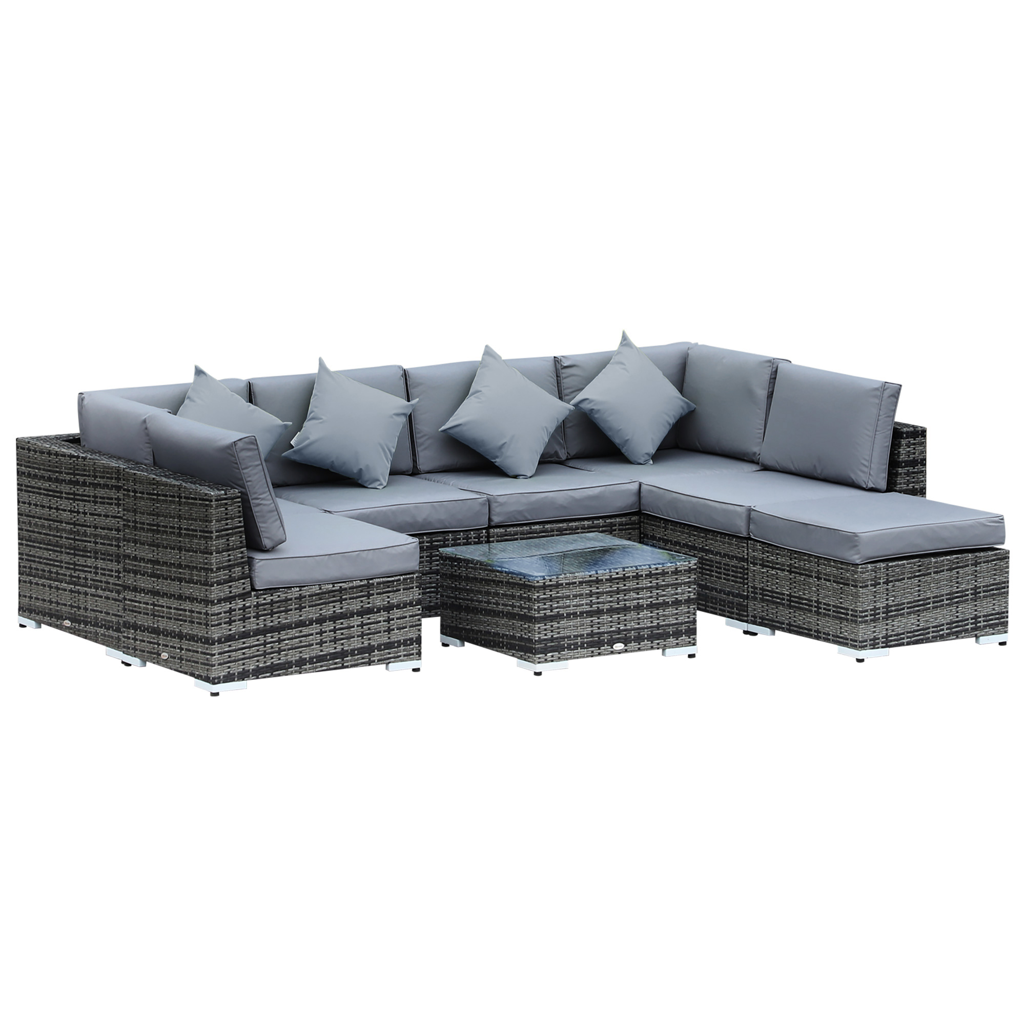 Outsunny 8-Piece Rattan Corner Sofa Set (Grey, Aluminium Frame)