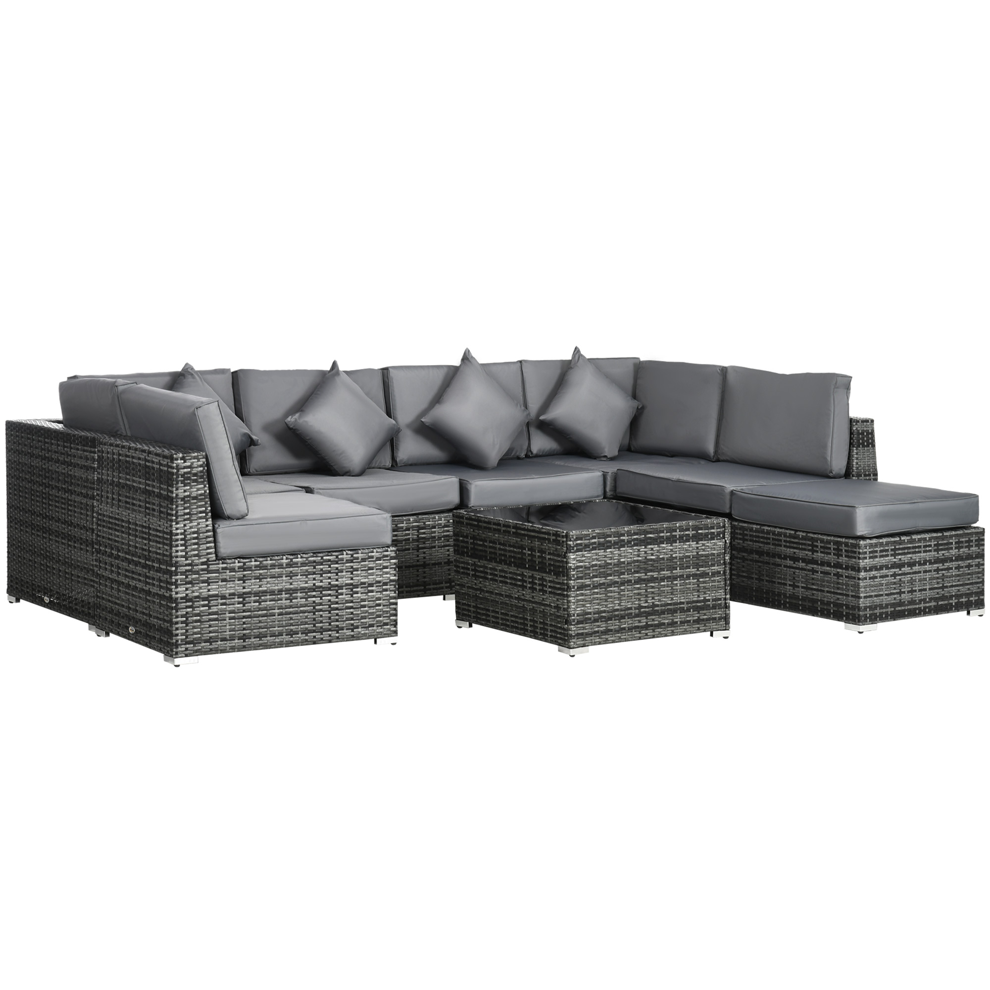 Outsunny 8-Piece PE Rattan Corner Sofa Set (Grey)