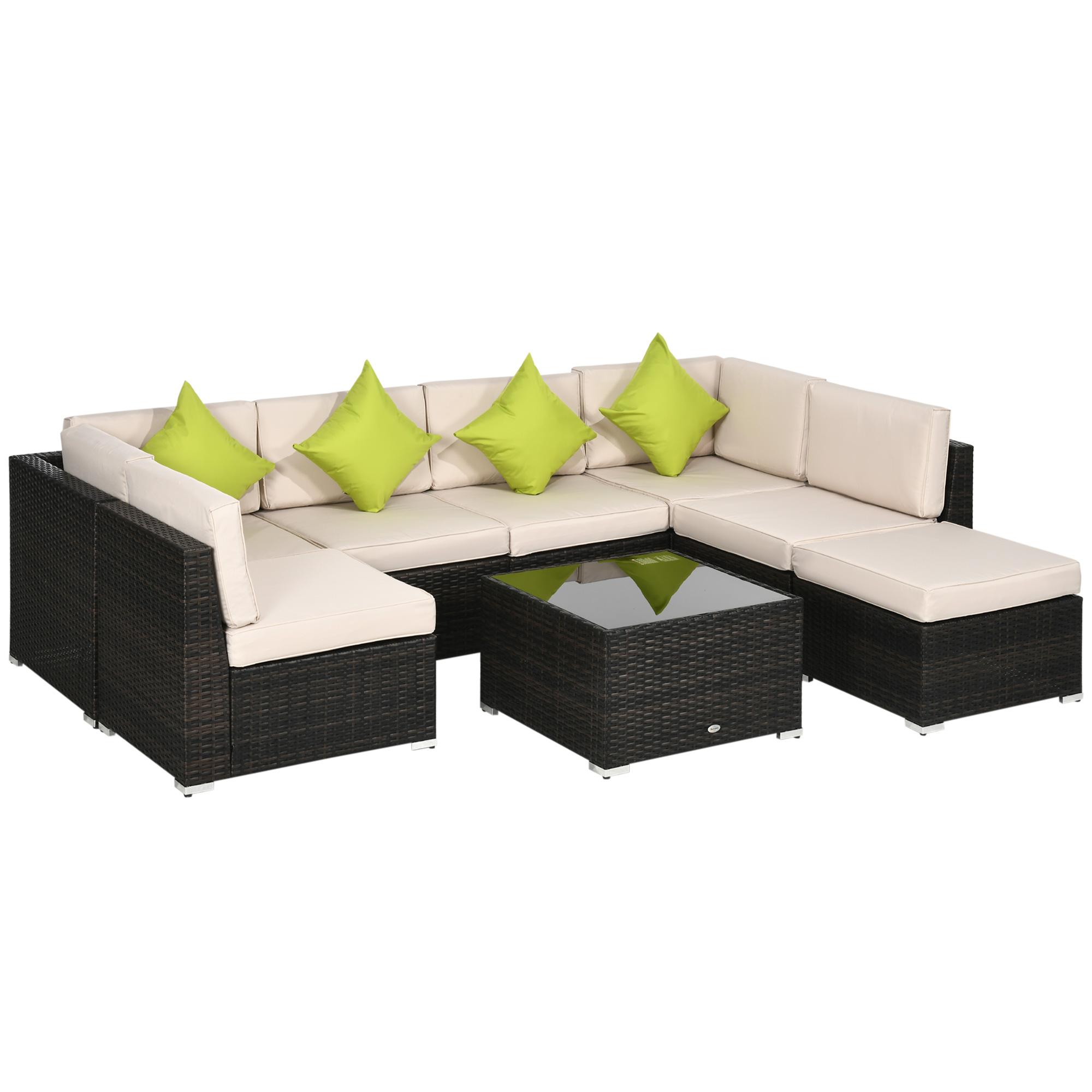 Outsunny 8-Piece PE Rattan Corner Sofa Set With Tempered Glass Table (Brown)