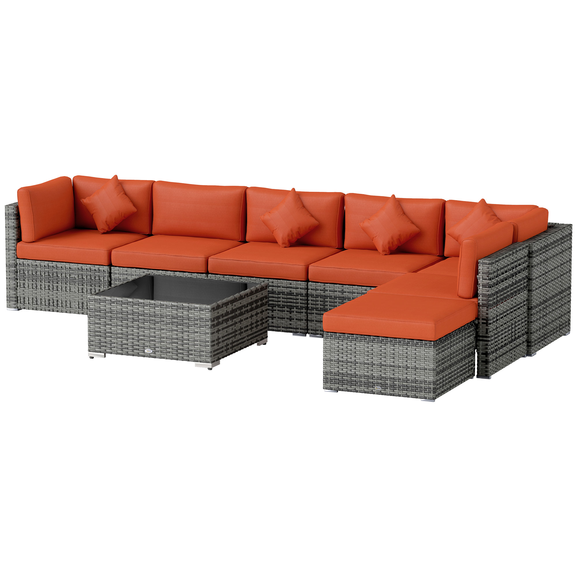 Outsunny Eight-Piece Rattan Sofa Set (Orange/Grey)