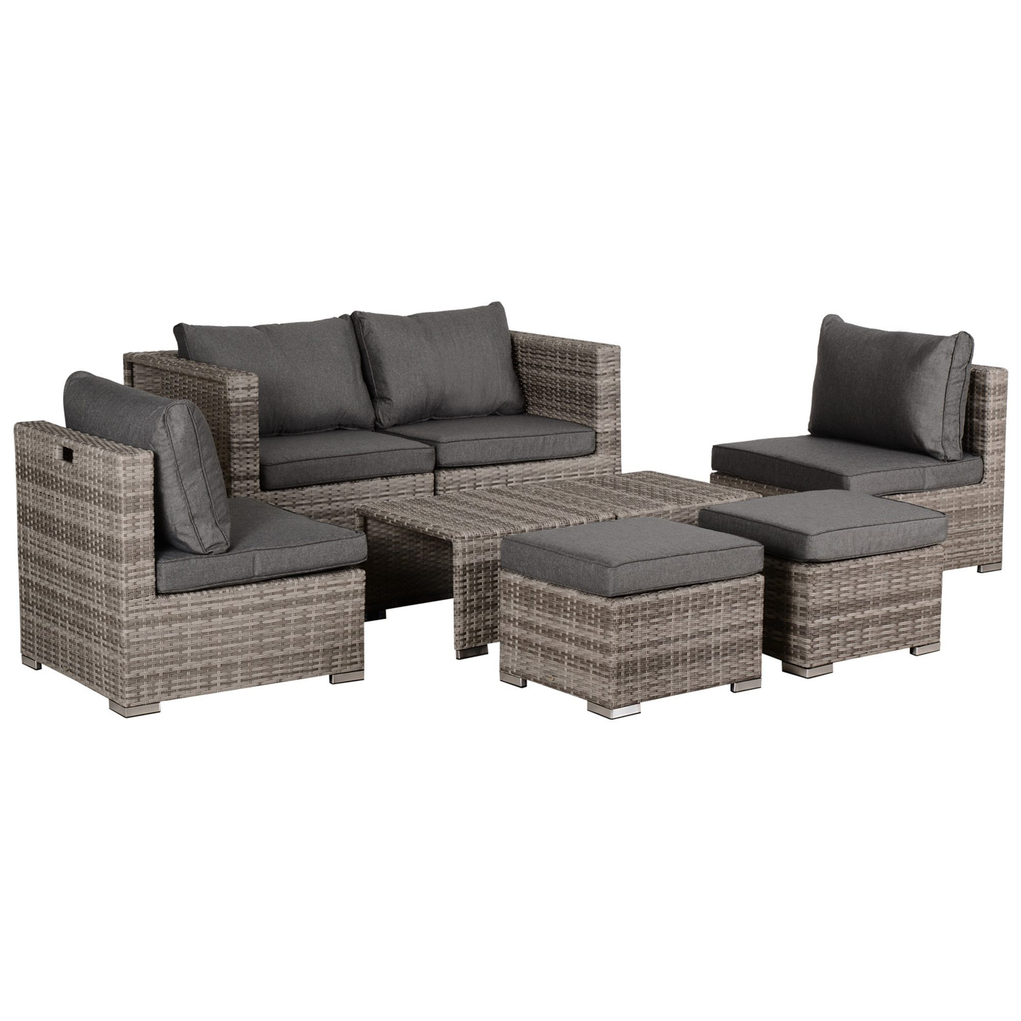 Outsunny 860-099V70 8-Piece Rattan Garden Sofa Set (Grey, 6-Seater)