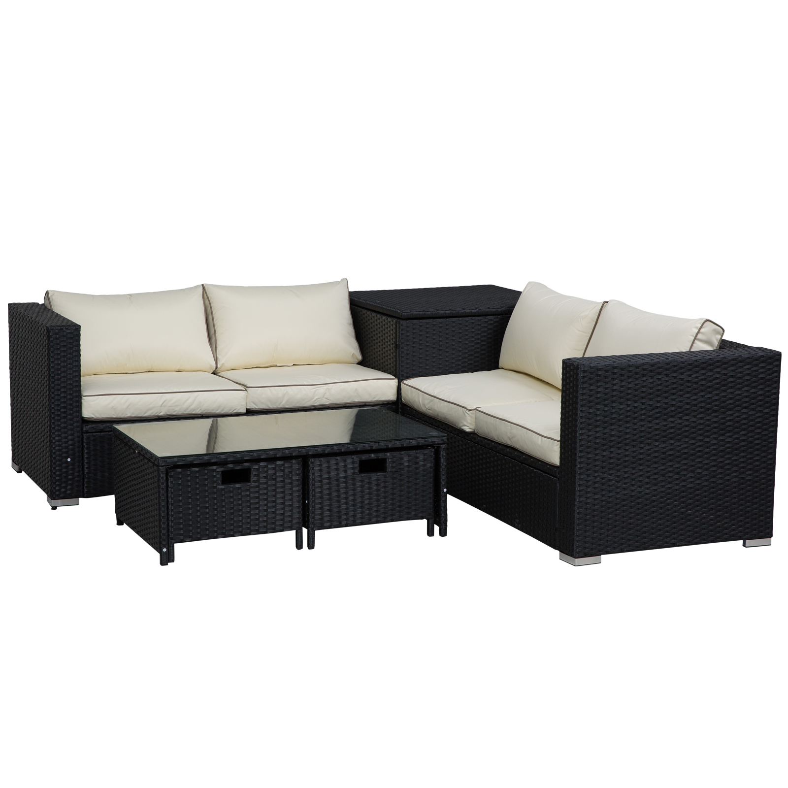 Outsunny Rattan Corner Sofa Set 860-104V70BK (4-Seater, Black)