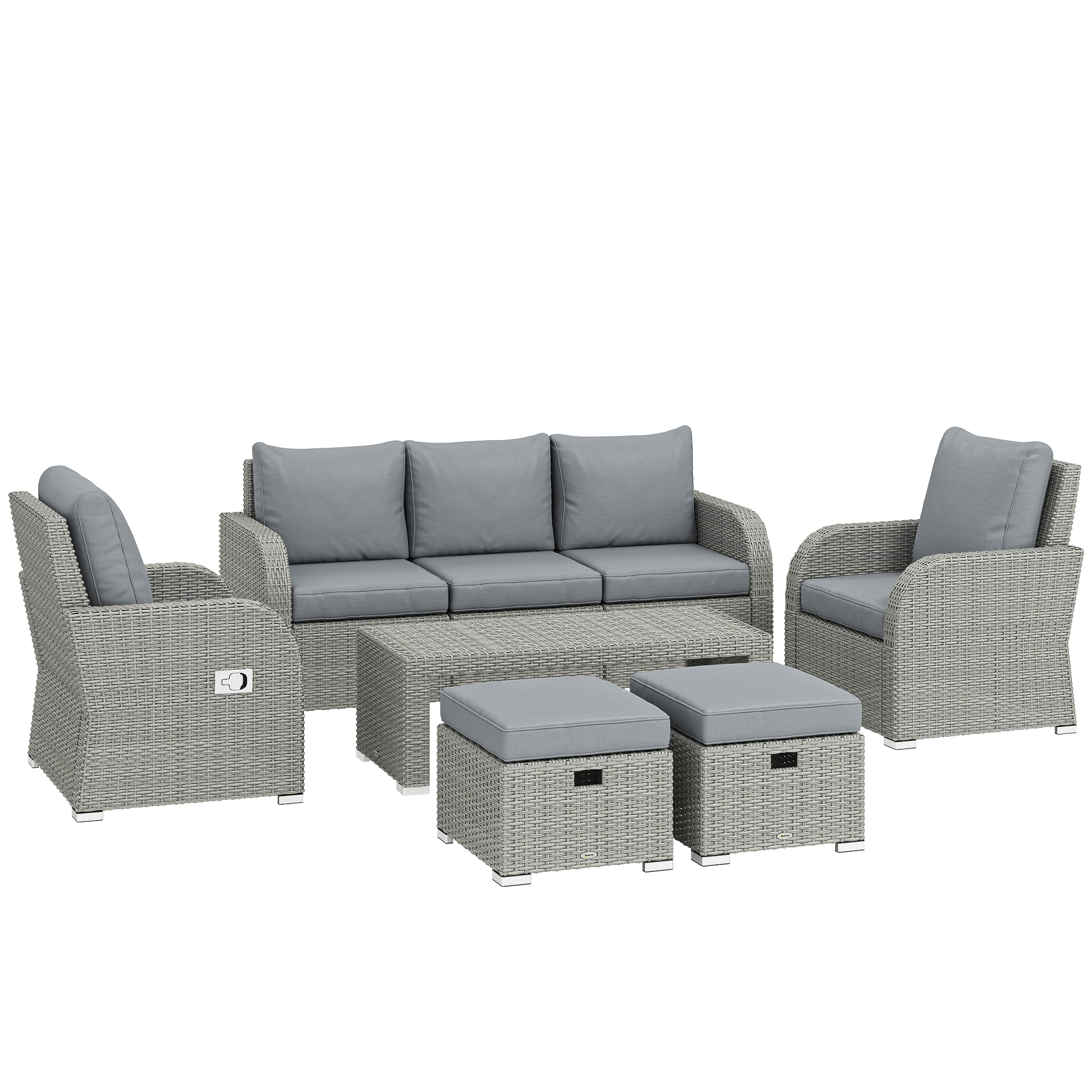 Outsunny Rattan Garden Furniture Set With Reclining Armchairs (Dark Grey, 6-Piece)