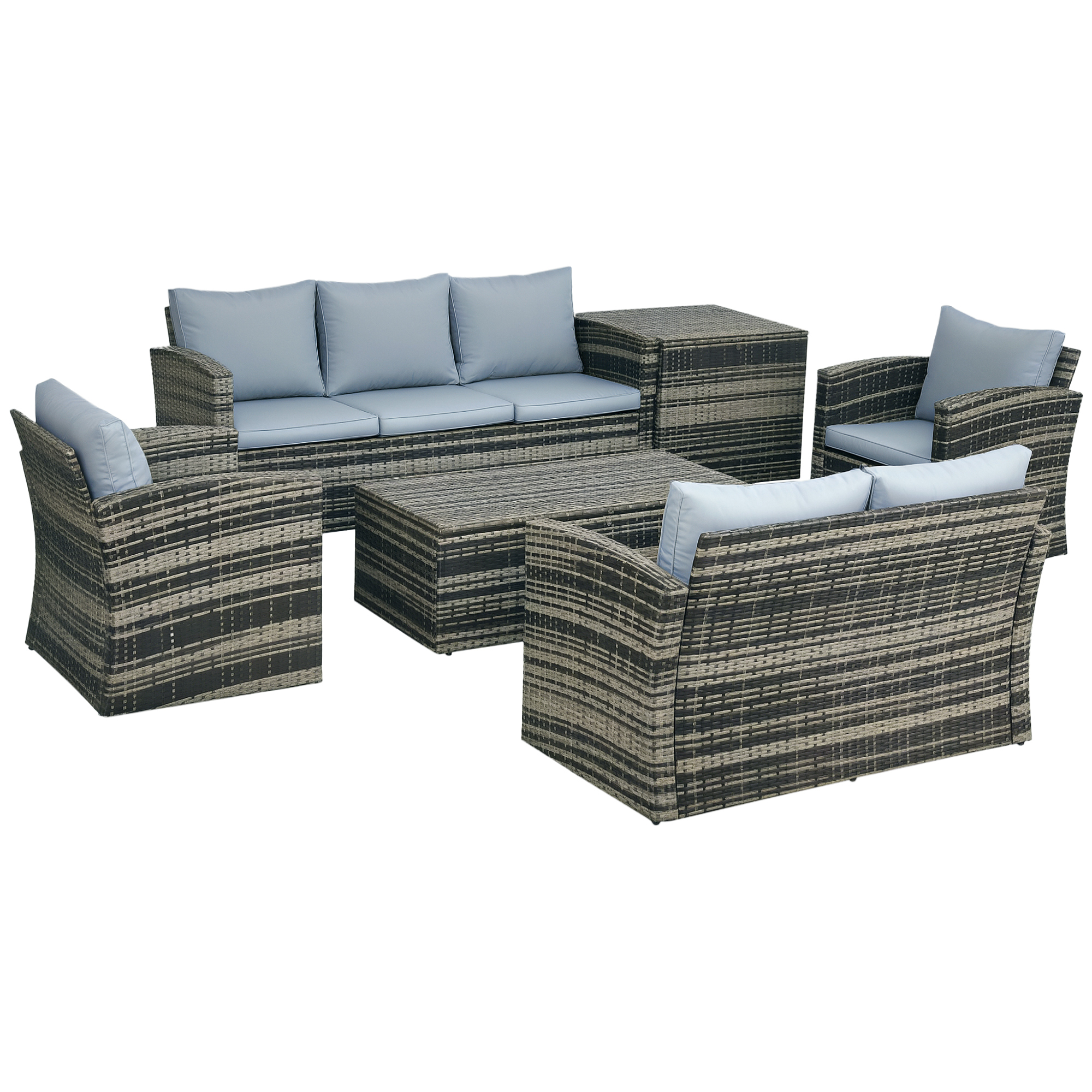 Outsunny 860-120V72GG 6-Piece Rattan Garden Sofa Set (7 Seater, Grey)