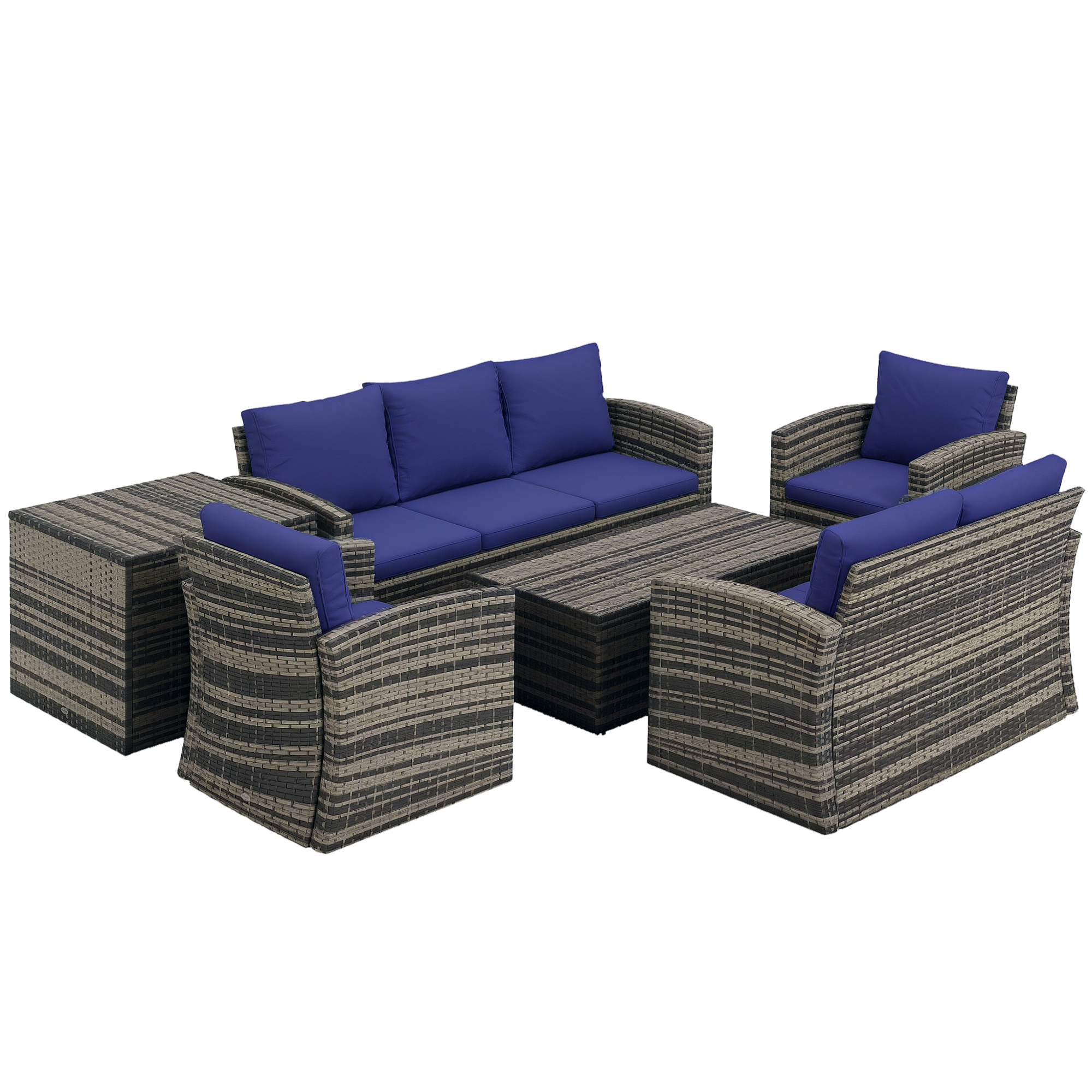 Outsunny 6-Piece Rattan Garden Furniture Set 7 Seater (Navy Blue)