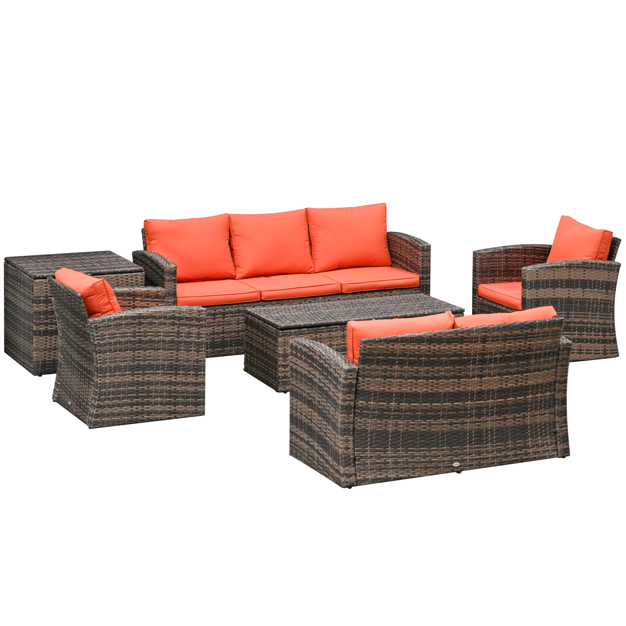 Outsunny 6-Piece Rattan Garden Furniture Set 7 Seater (Orange)