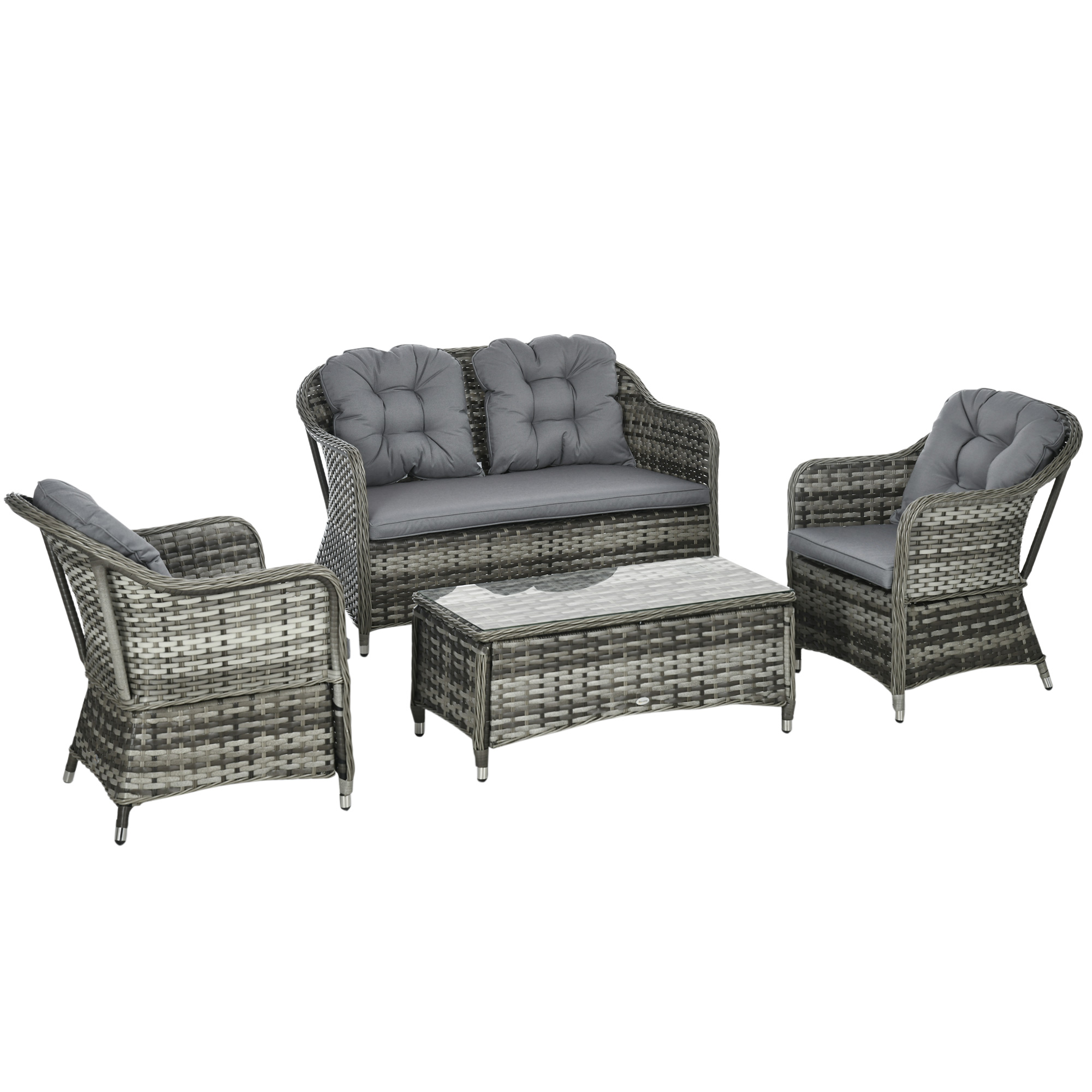 Outsunny Rattan Sofa Set 4-Piece With Glass-Top Table (Mixed Grey)
