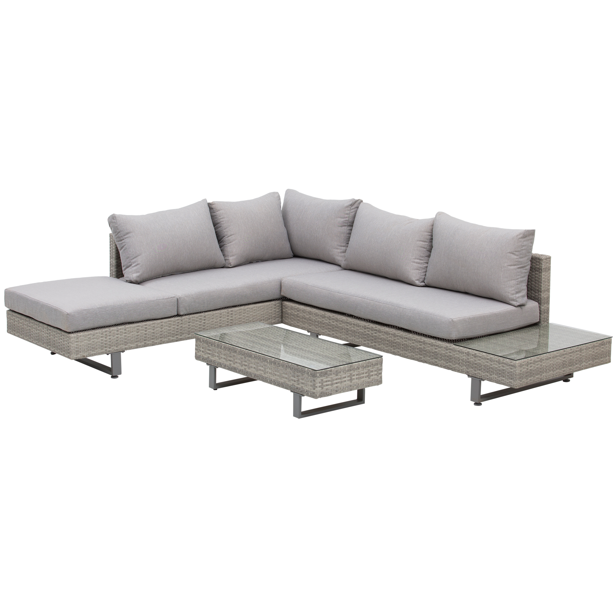 Outsunny 860-143V70 3-Piece Rattan Sofa Set With Tea Table (Grey, L-Shape)