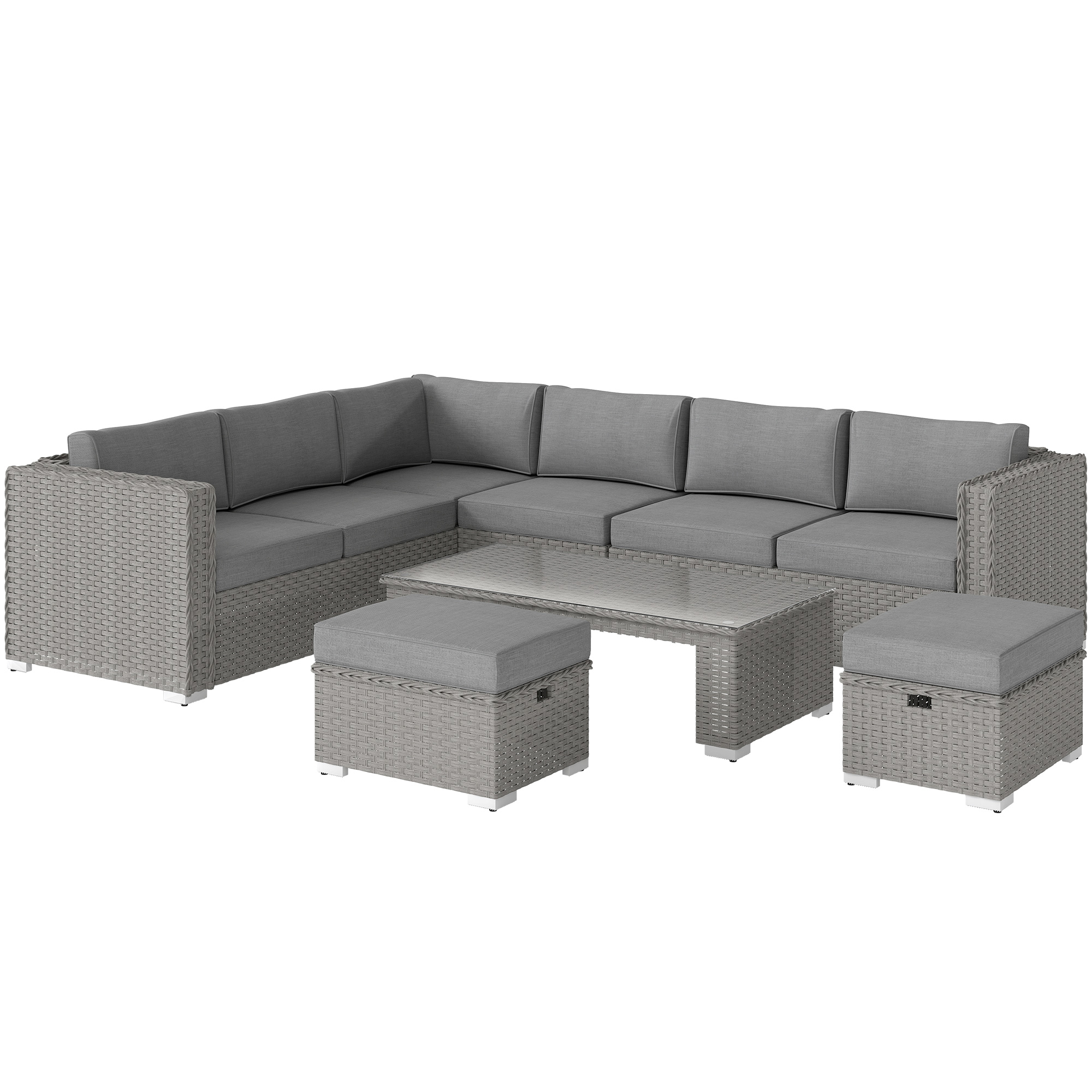 Outsunny 6PC Rattan Corner Sofa Set With Footstools And Coffee Table (Grey)