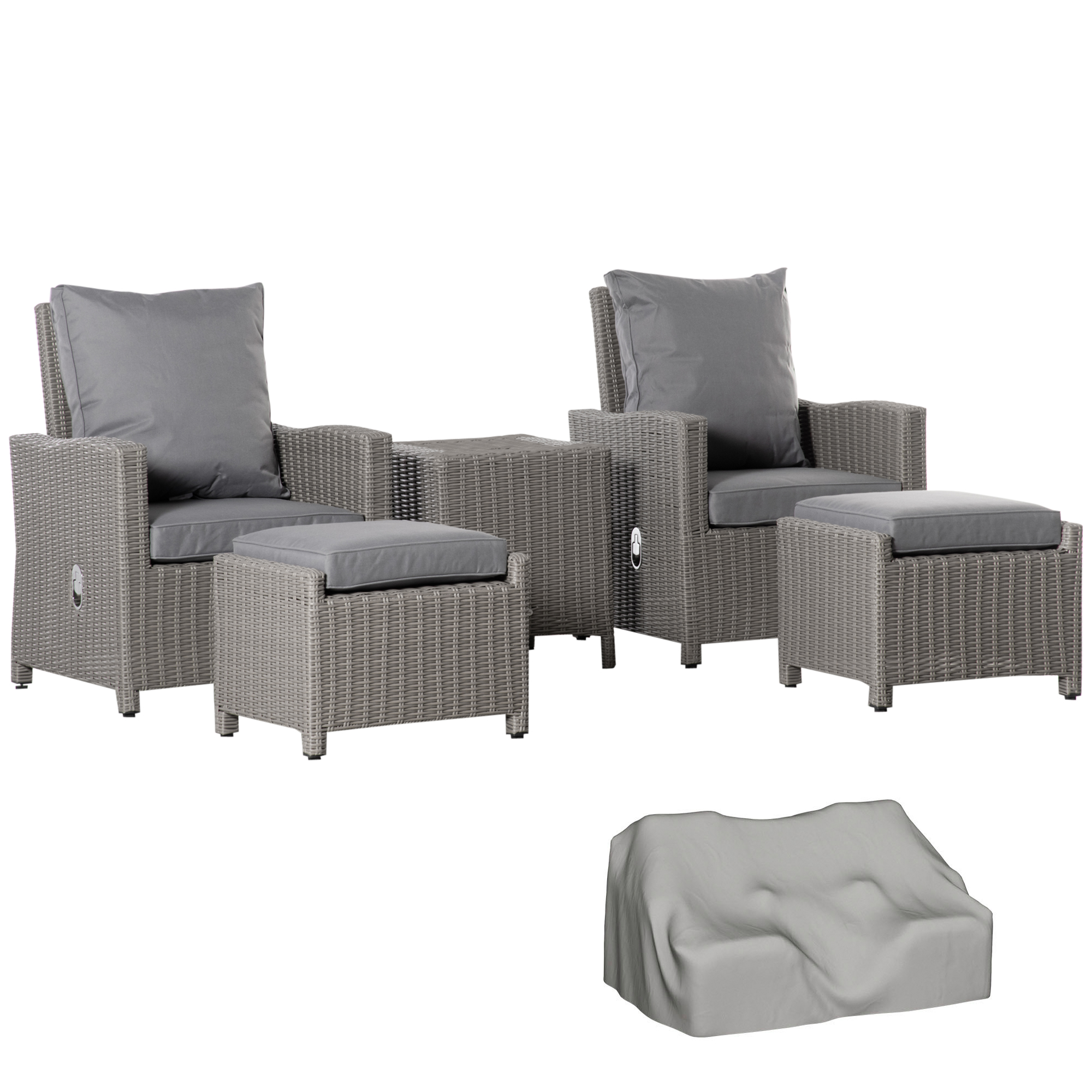 Outsunny Rattan Chair Set 5-Piece With Cooler Table (Grey)