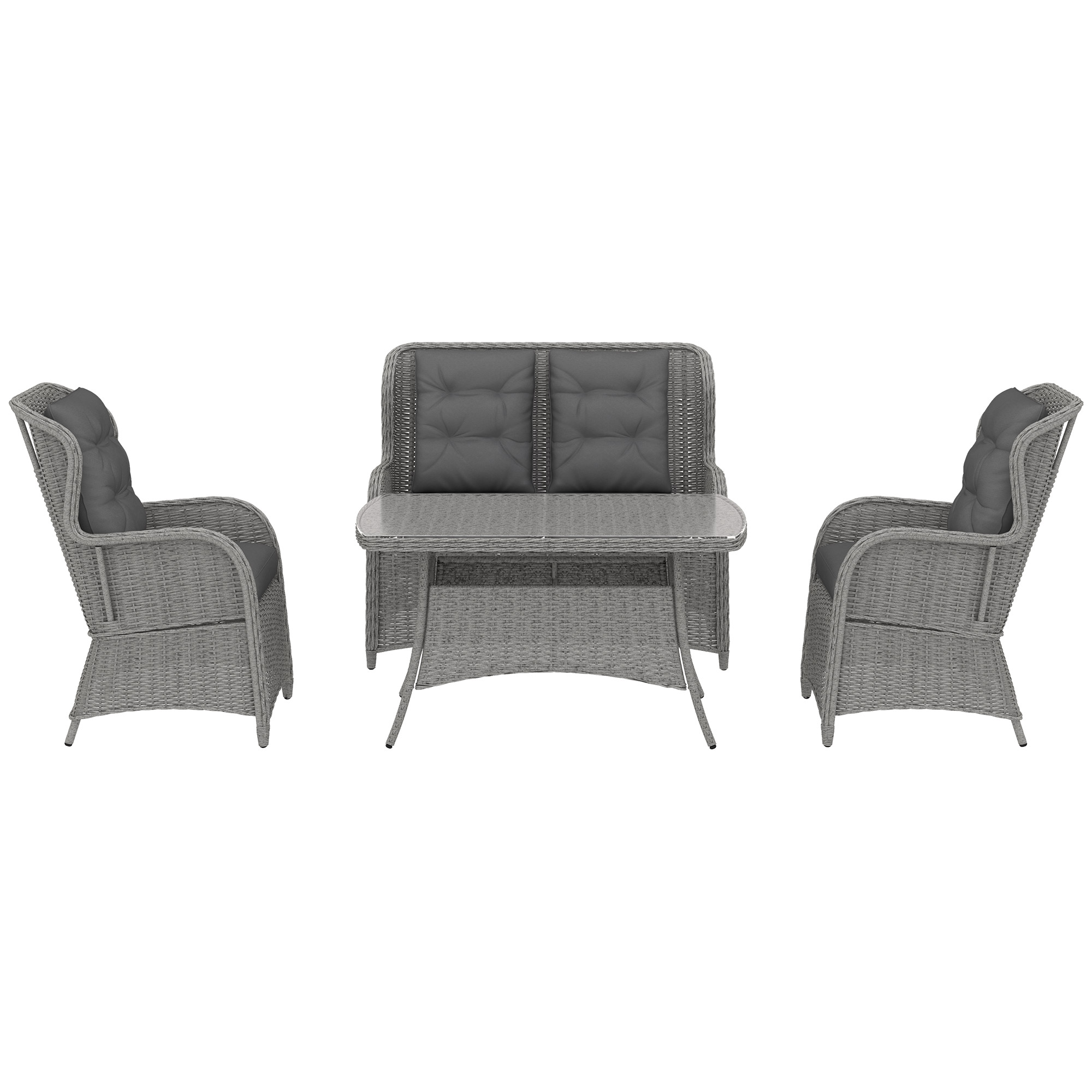 Outsunny Rattan Sofa Set 4 Seater (Light Grey, 125cm x 79cm x 104cm)