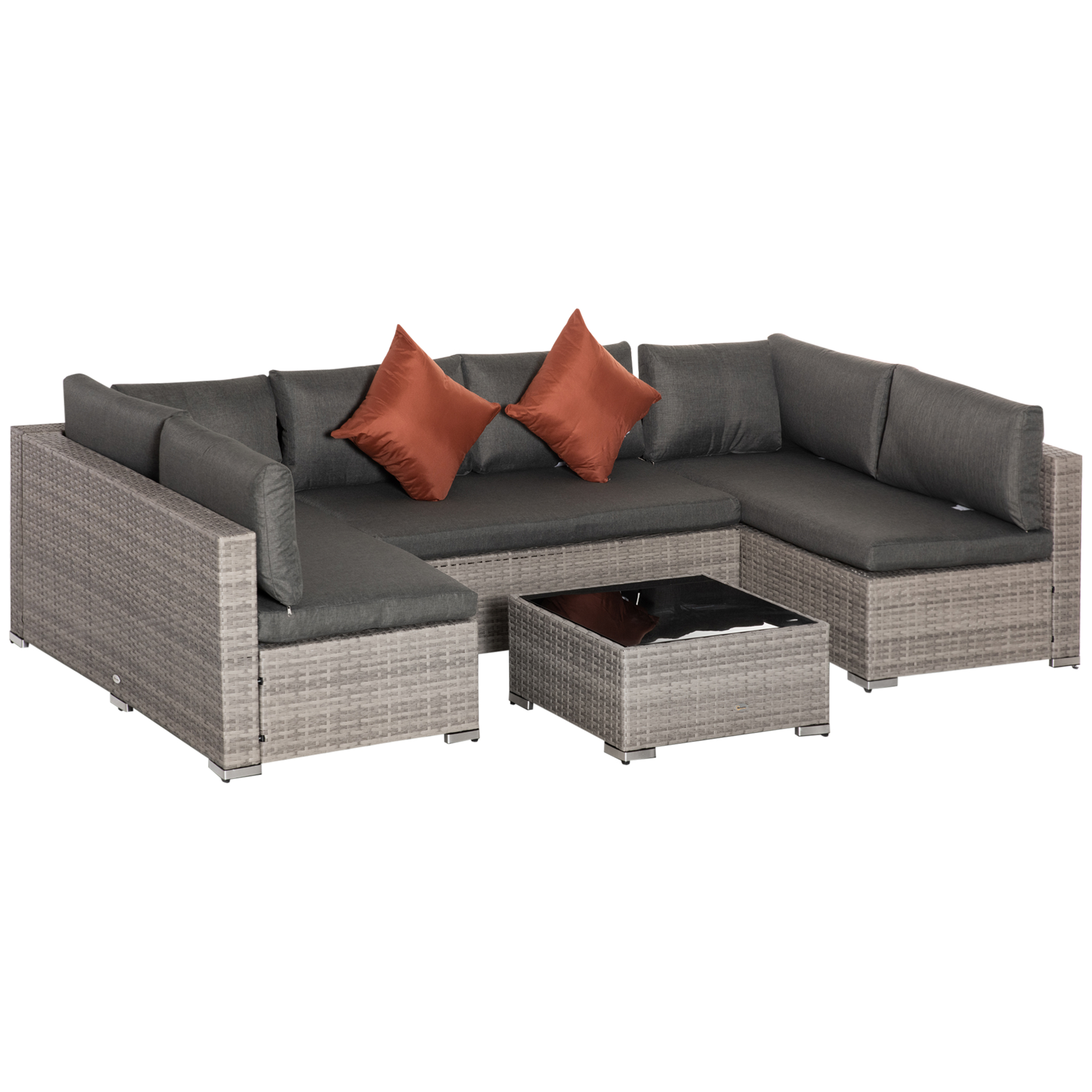 Outsunny Four-Piece Half-Square Rattan Sofa Set (Deep Grey, 6-Seater)