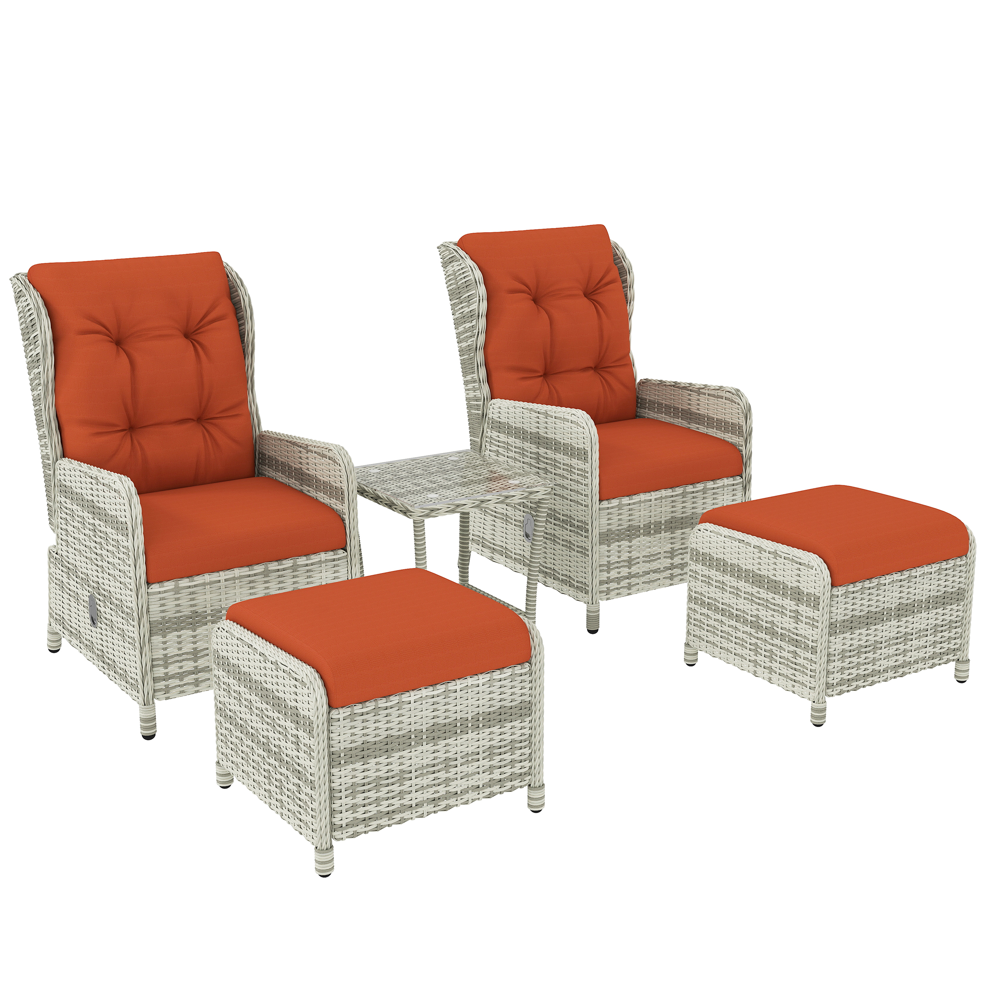 Outsunny Rattan Bistro Set Reclining With Footstools (5-Piece, Orange)