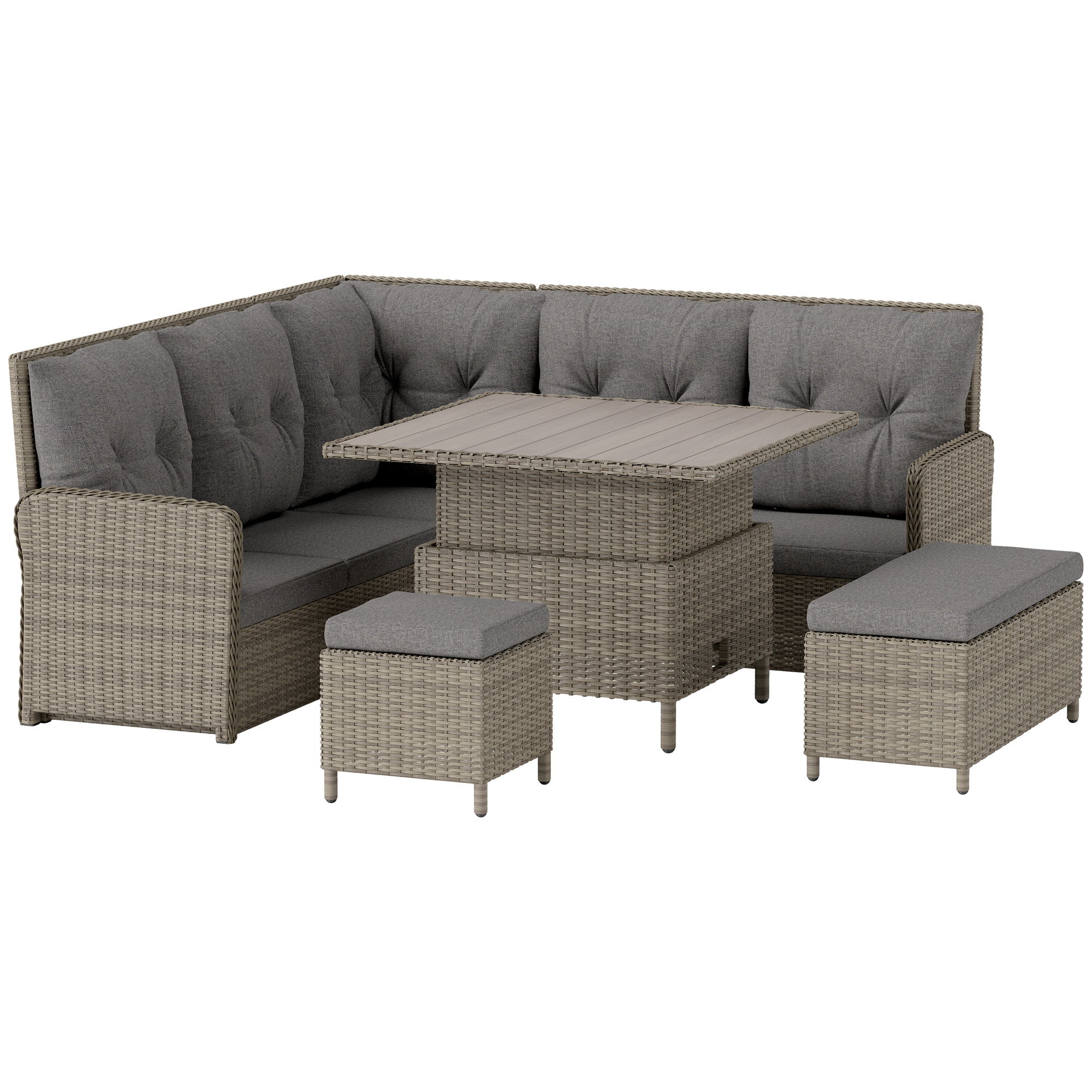 Outsunny 860-283V70GY 6-Piece Rattan Corner Sofa Set (Light Grey)