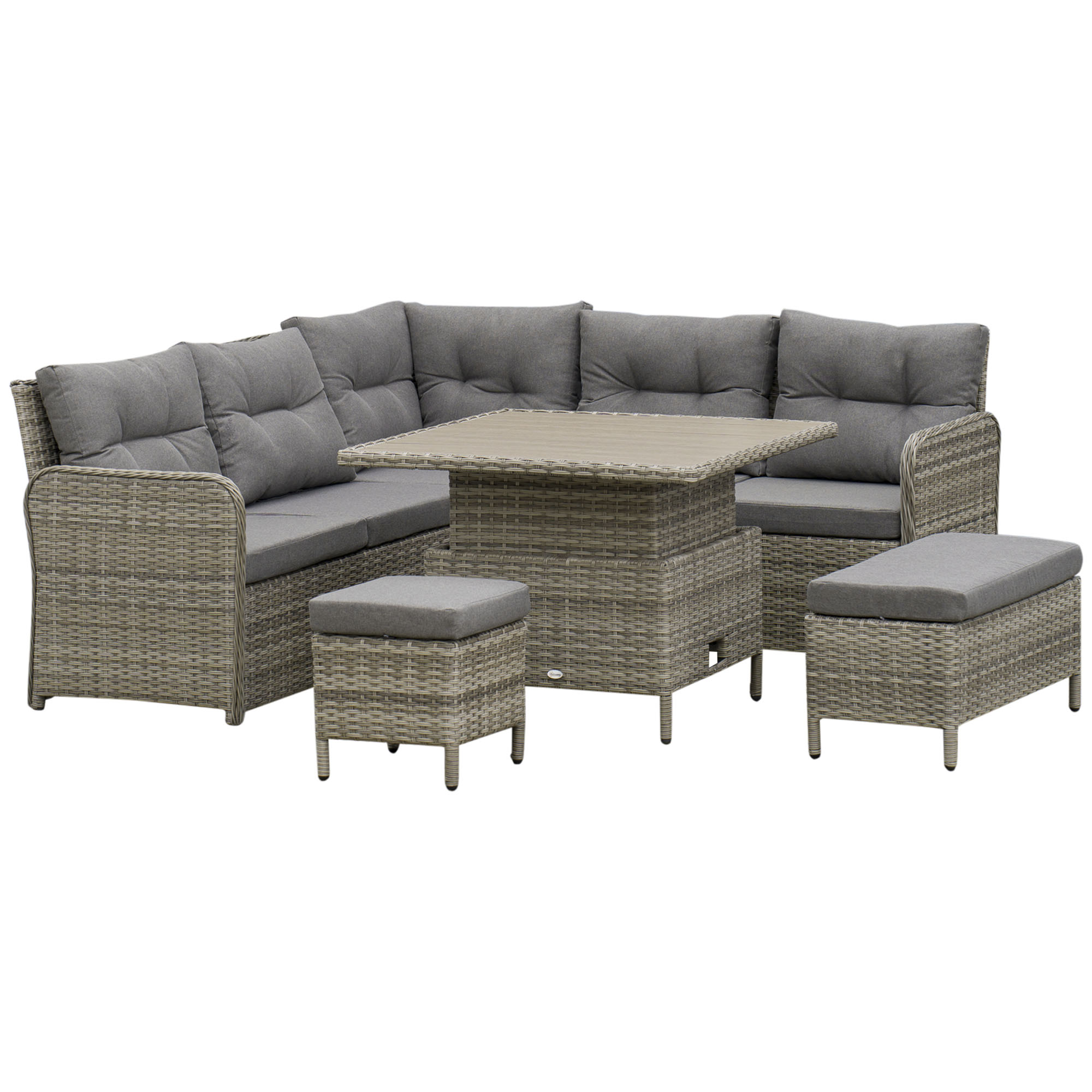 Outsunny 6-Piece PE Rattan Corner Sofa Set With Liftable Coffee Table (Grey)