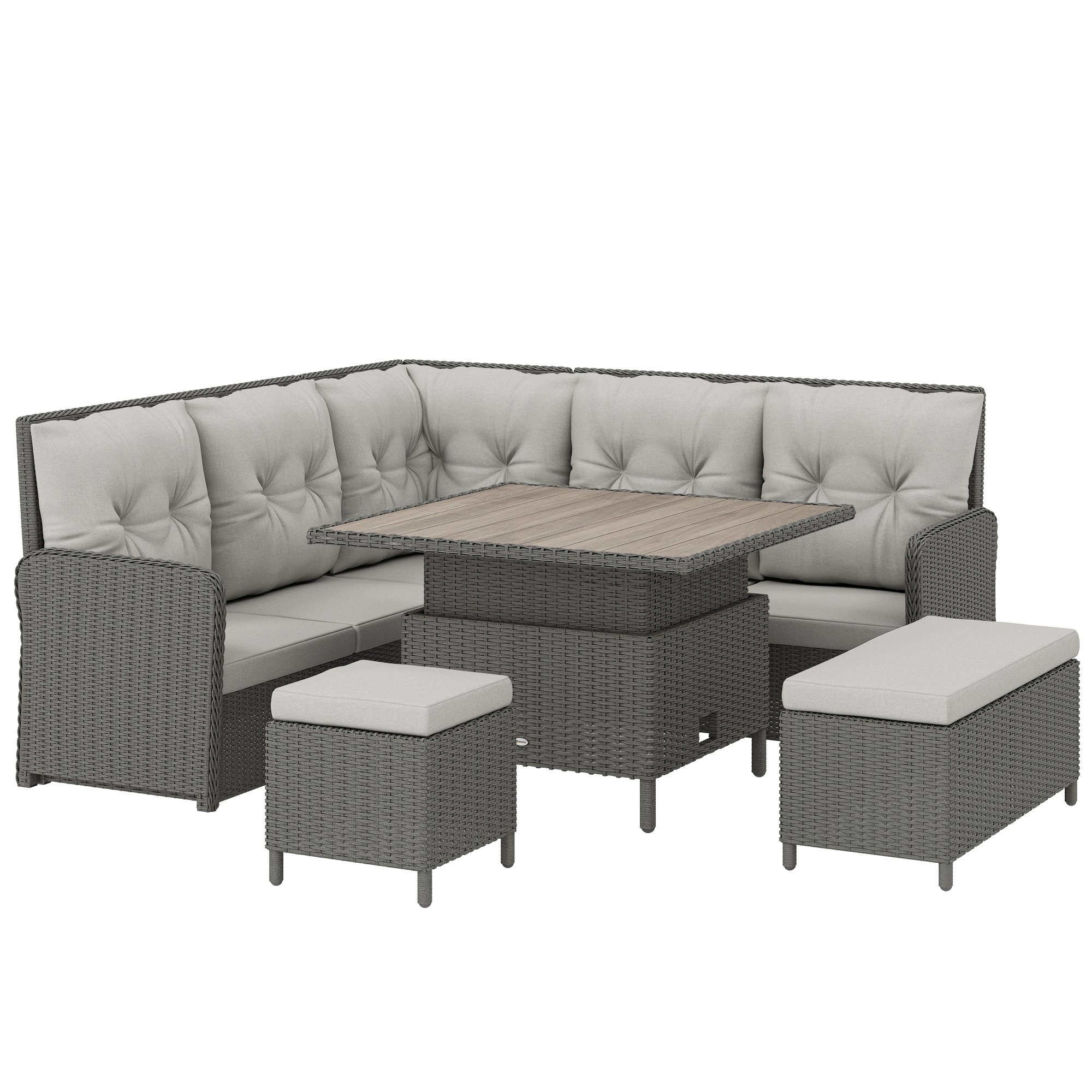 Outsunny Rattan Sofa Set 6-Piece With Liftable Coffee Table (Cream White / Dark Grey)