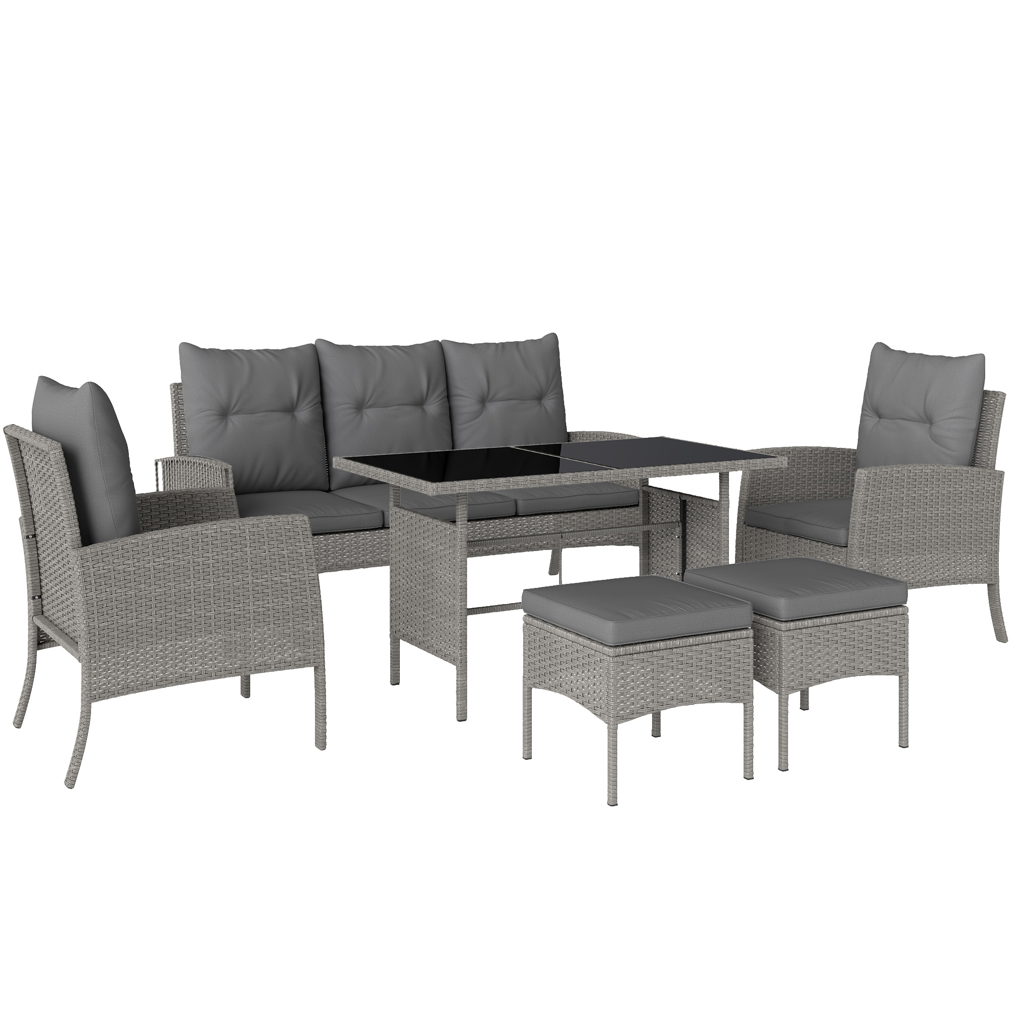 Outsunny 6-Piece Rattan Garden Furniture Set (Grey, 5 Seater)