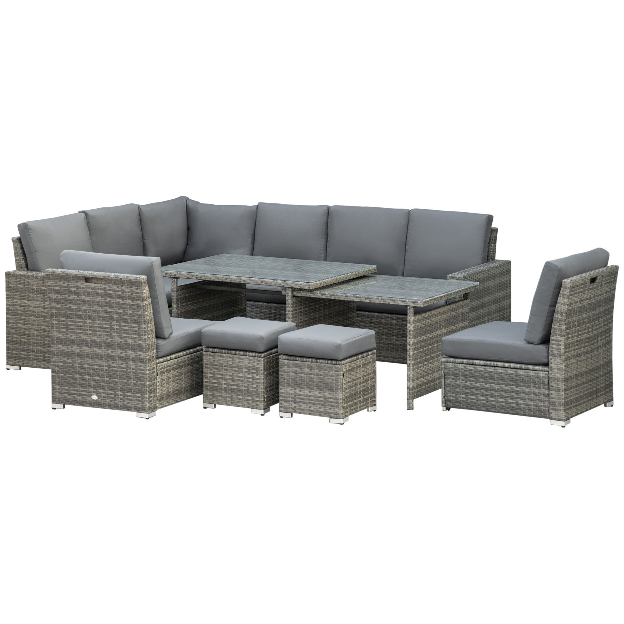 Outsunny 7-Piece Rattan Garden Sofa Set With Expandable Table (Grey, 10-Seater)